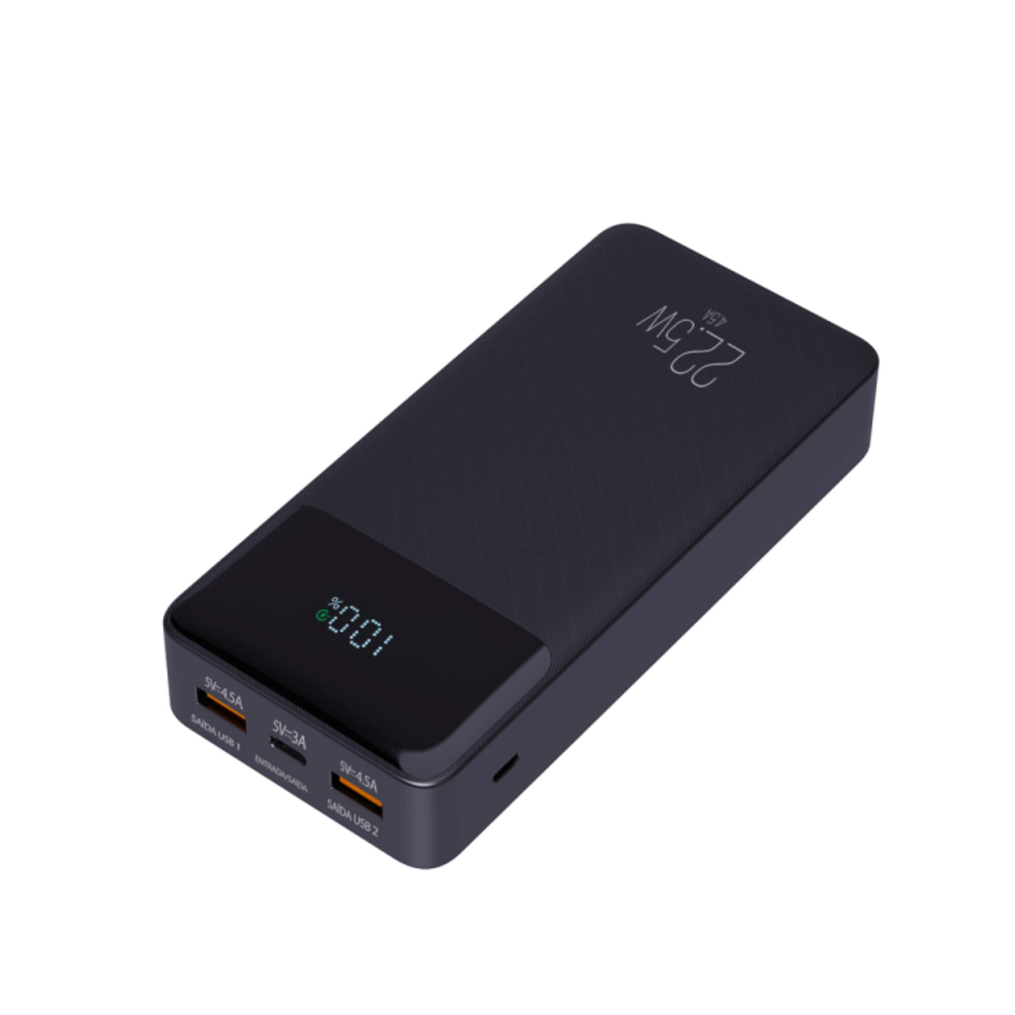 Power Bank 20000MAH com Display Indicador, Preto 3 Saídas, USB-C, USB-A ELG - PB200BK