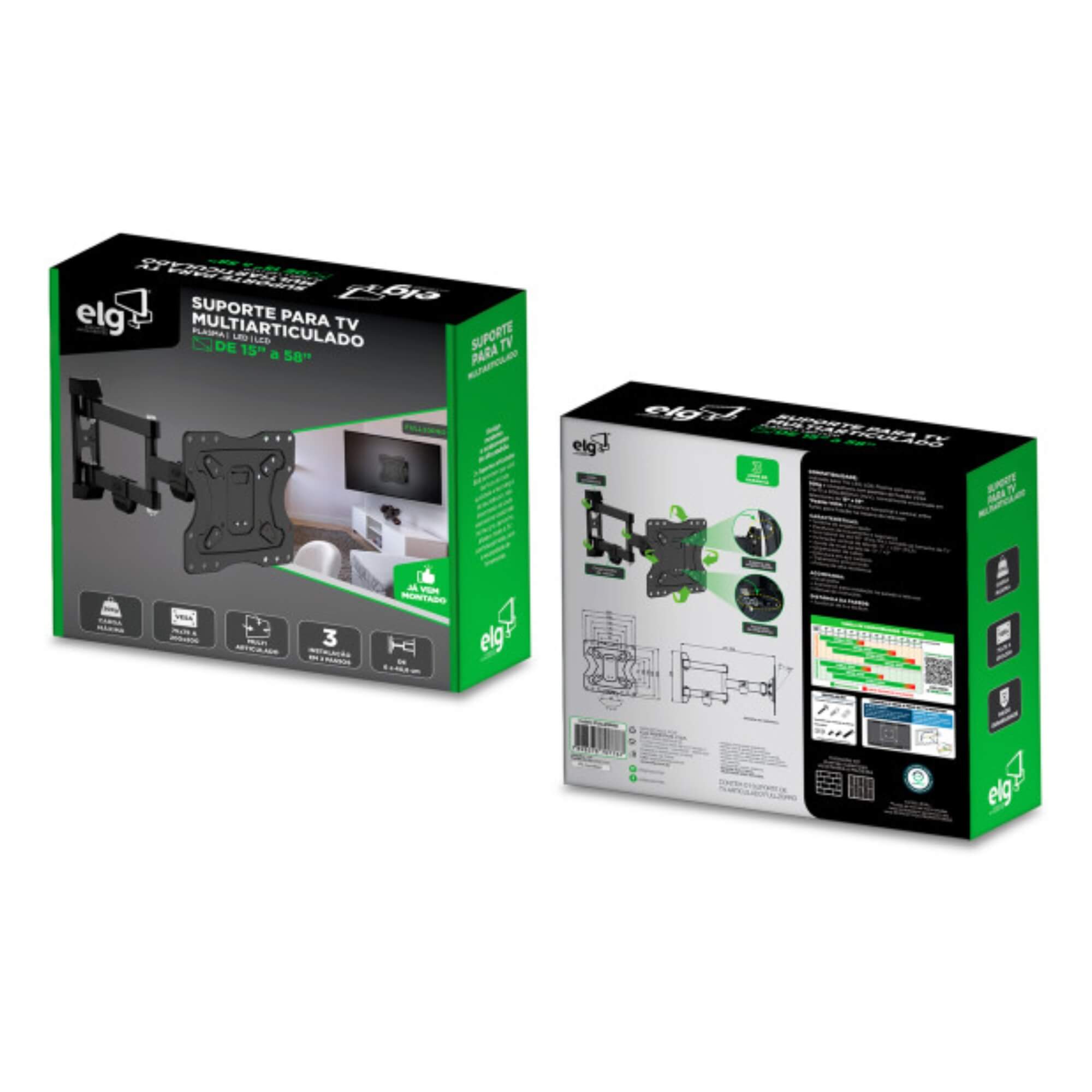 Suporte Articulado de parede para TVs de 15" a 58" ELG - FULL20_PRO