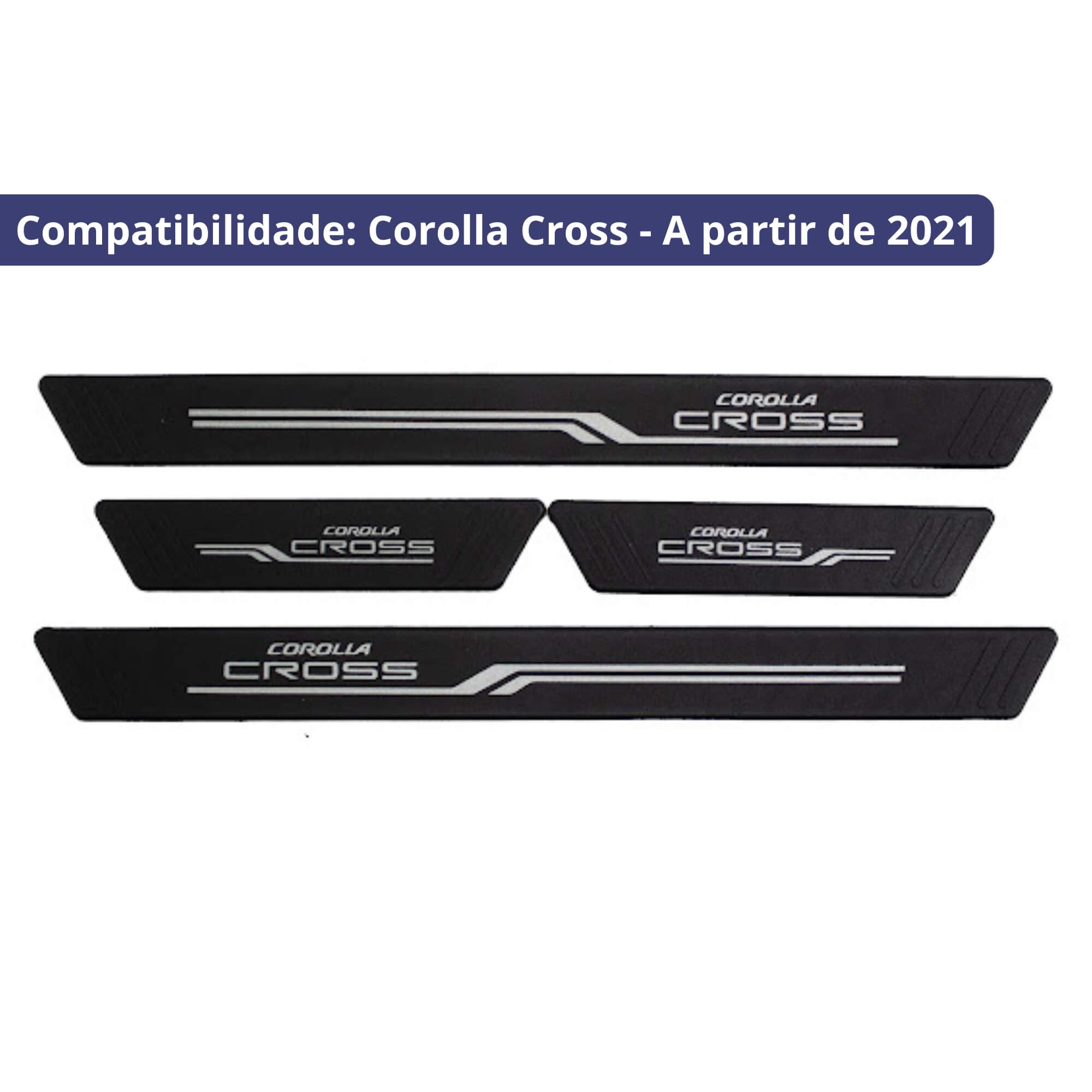COMP Kit Corolla Cross a Partir de 2021: Tapete Bandeja 4 Peças + Soleira Preta 4 Portas
