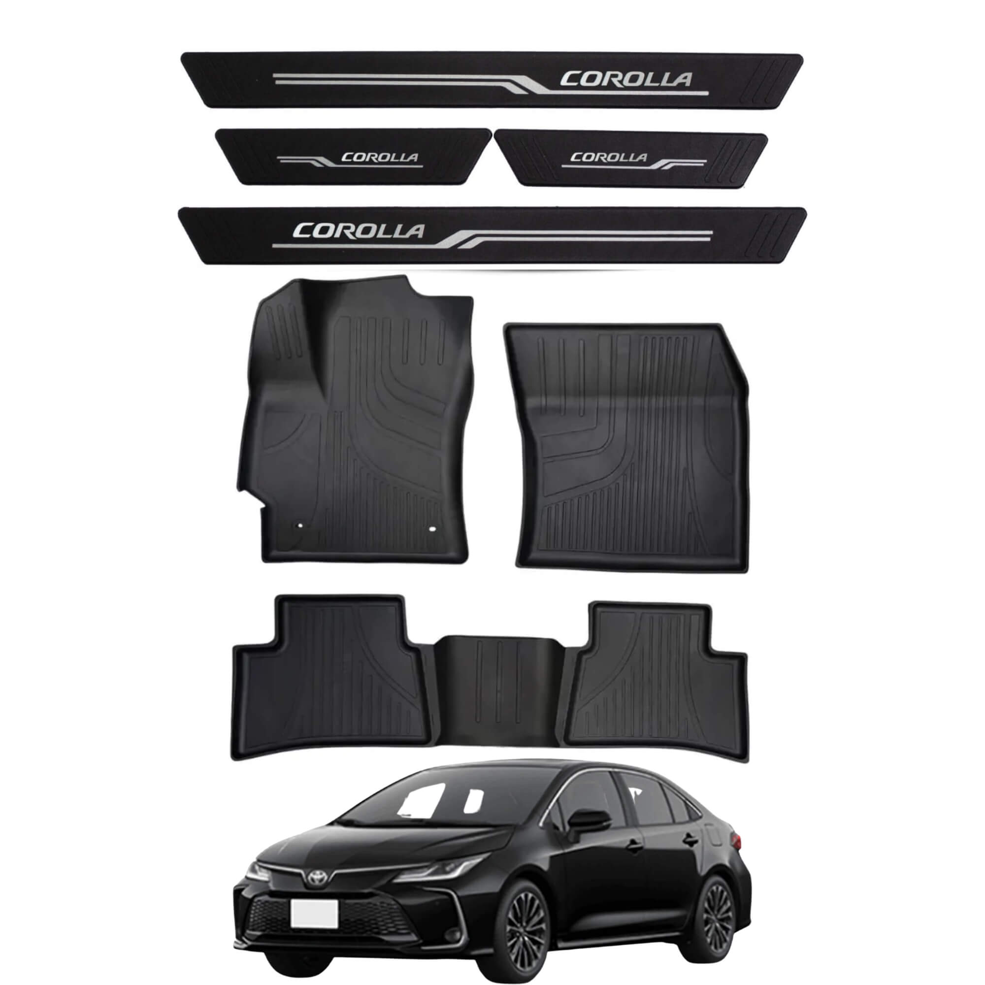 COMP Kit Tapete Bandeja Corolla Sedan 2020 a 2026 + Soleira Preta 4 Portas Corolla 2006 em Diante