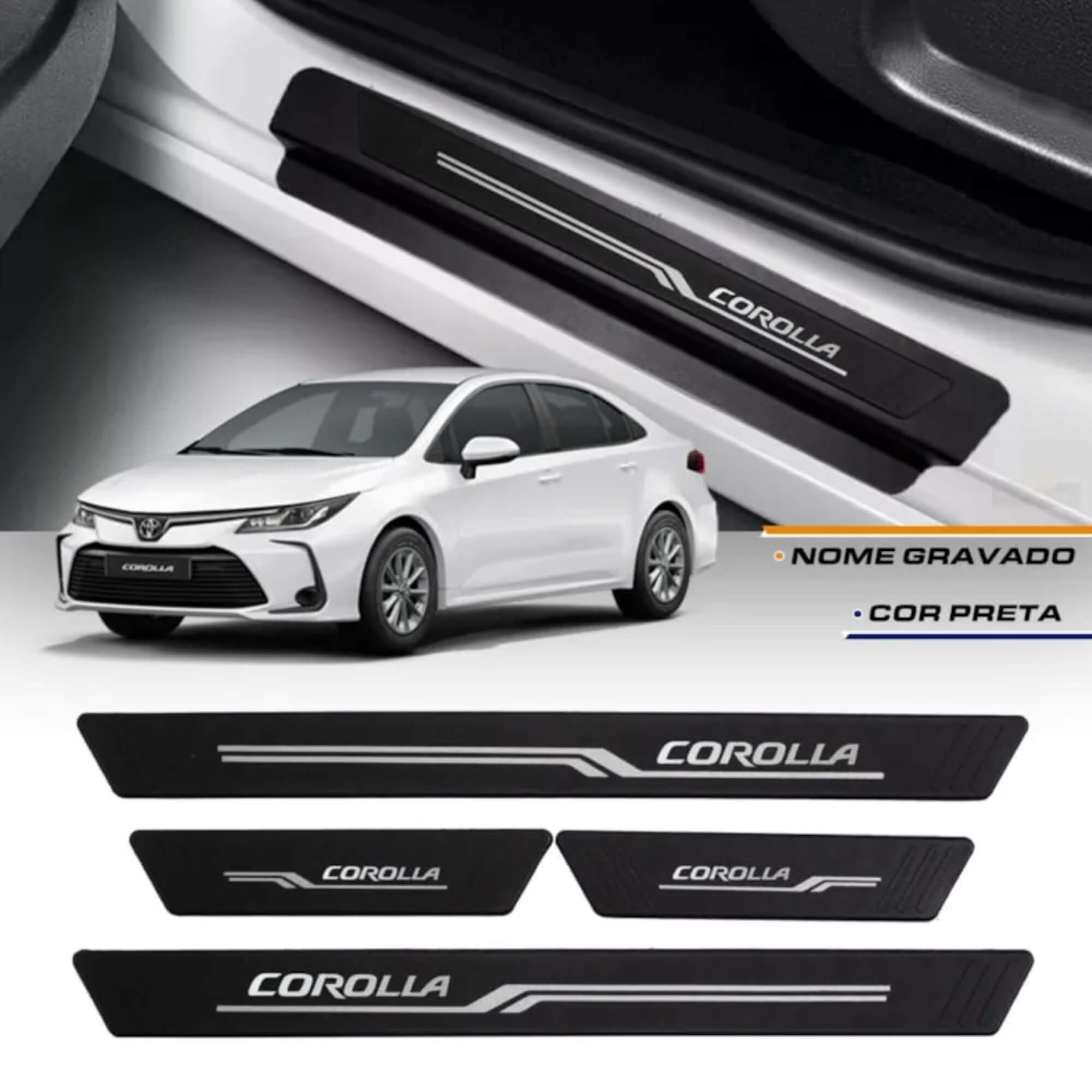 COMP Kit Tapete Bandeja Corolla Sedan 2020 a 2026 + Soleira Preta 4 Portas Corolla 2006 em Diante