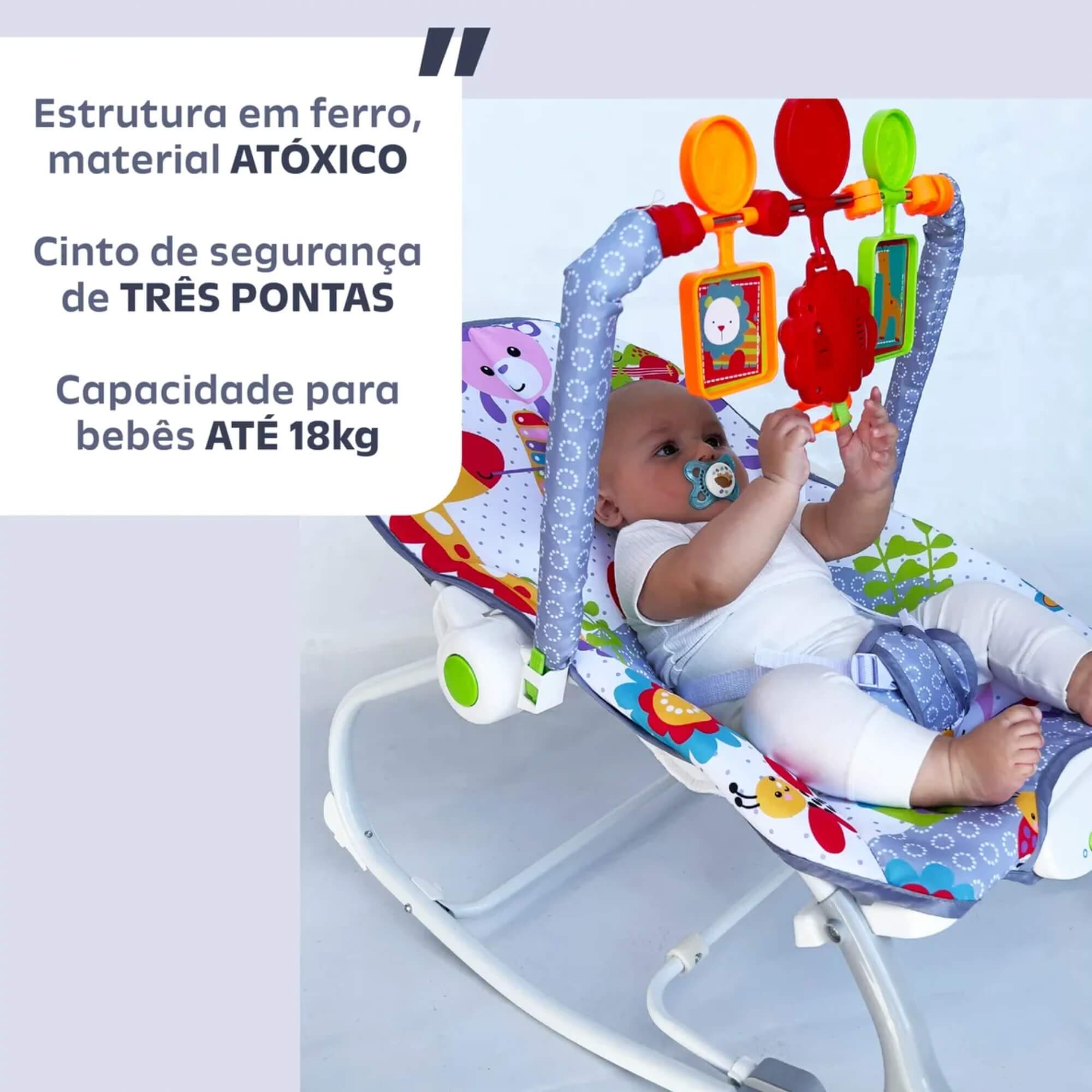 Cadeira de Descanso e Balanço Cinza com Música Zippy Toys - 10403