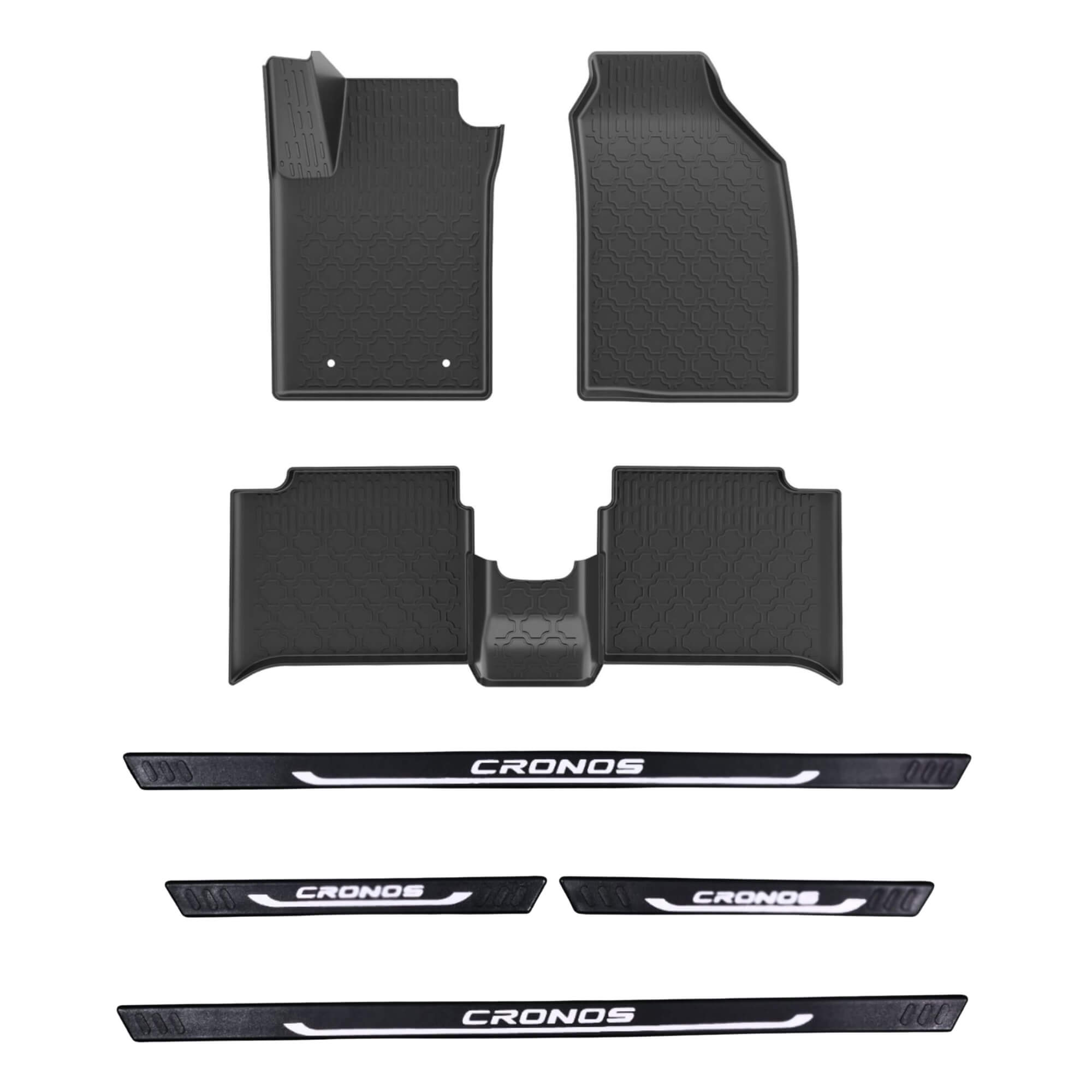 COMP Kit Automotivo Fiat Cronos: Kit Tapete Bandeja + Soleira Preta 2018 em Diante 5 Peças - Grid