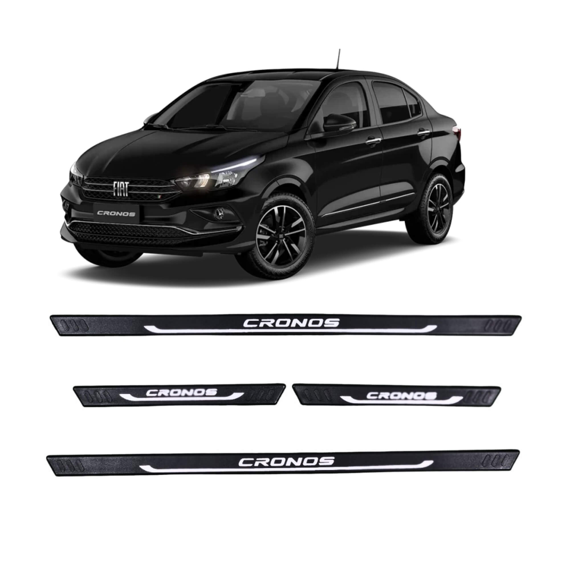 COMP Kit Automotivo Fiat Cronos: Kit Tapete Bandeja + Soleira Preta 2018 em Diante 5 Peças - Grid