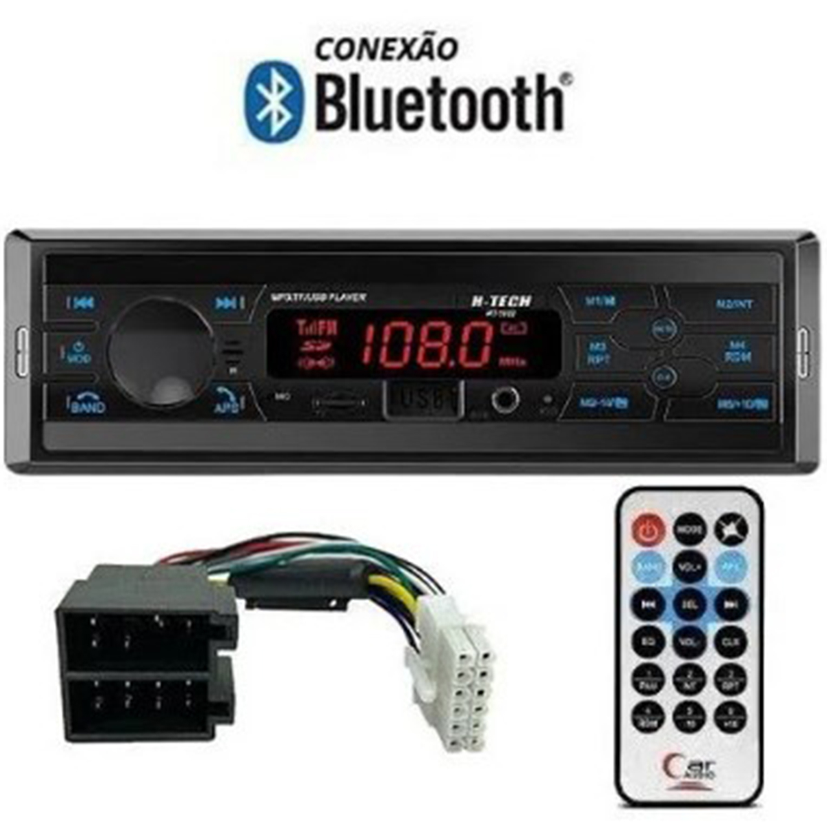 COMP Kit Rádio Automotivo 1 Din Bluetooth + Par de Alto Falantes Coaxial  5,25" 70W