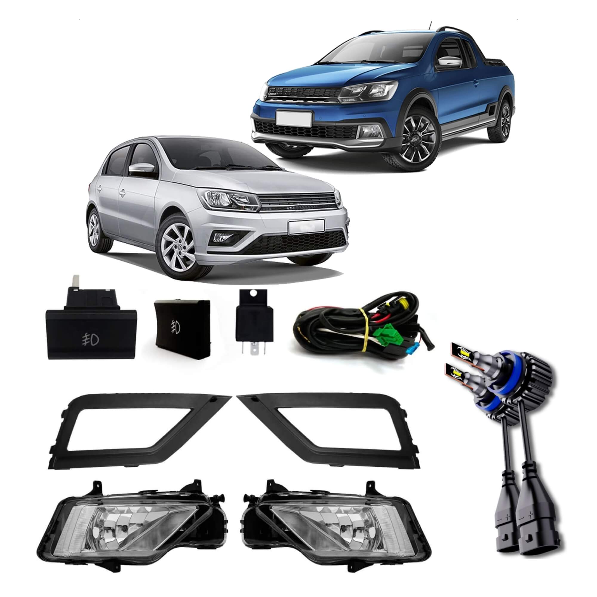 COMP Kit Farol de Milha Saveiro G7 17/22 Gol e Voyage G8 19/22 Moldura Original + Lâmpadas LED