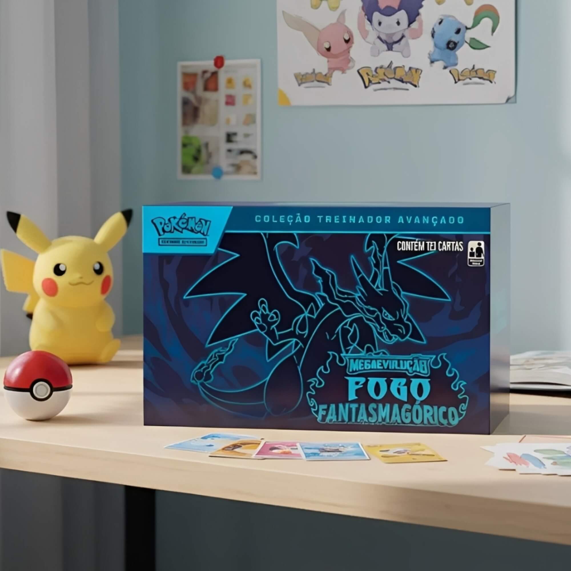 Box Coleção Pokemon Treinador Avançado TCG Mega Evolução Fogo Fantasmagórico Copag - 35682