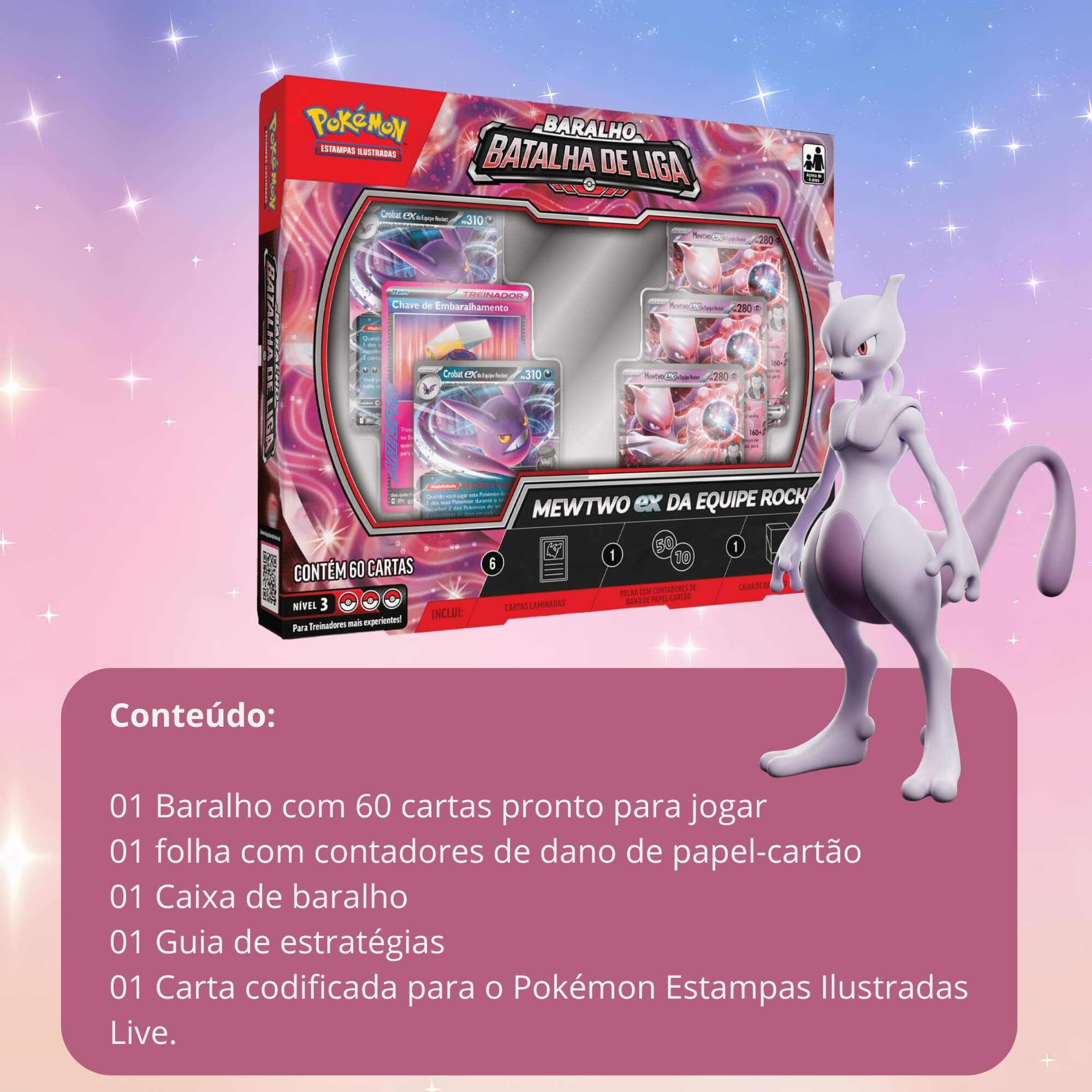 Box Pokemon Baralho Batalha de Liga Mewtwo EX da Equipe Rocket Copag - 35874