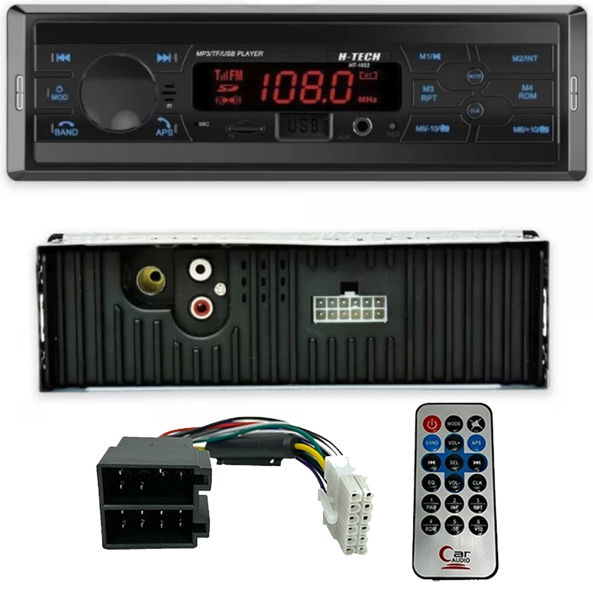 COMP Kit Som Automotivo Rádio Bluetooth H-Tech HT-1022 + Alto-Falantes Nakamichi 4" NSF423