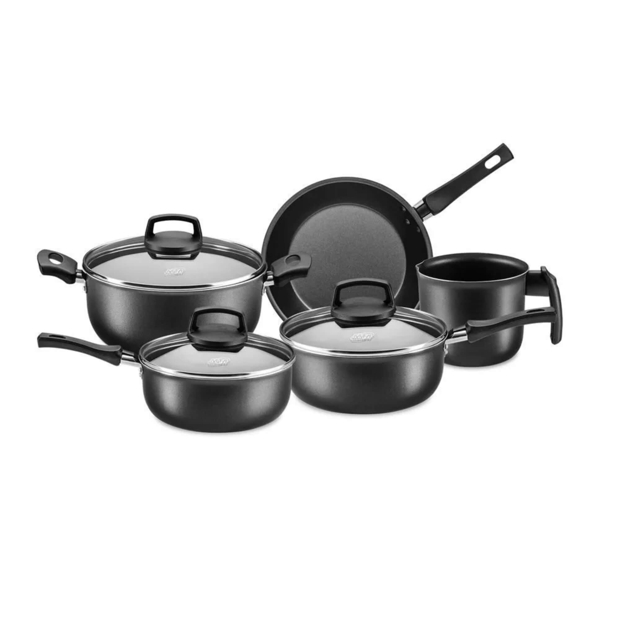 Jogo de Panelas Safira Smart com Tampa de Vidro 5 Peças Antiaderente cor Grafite MTA - 5670