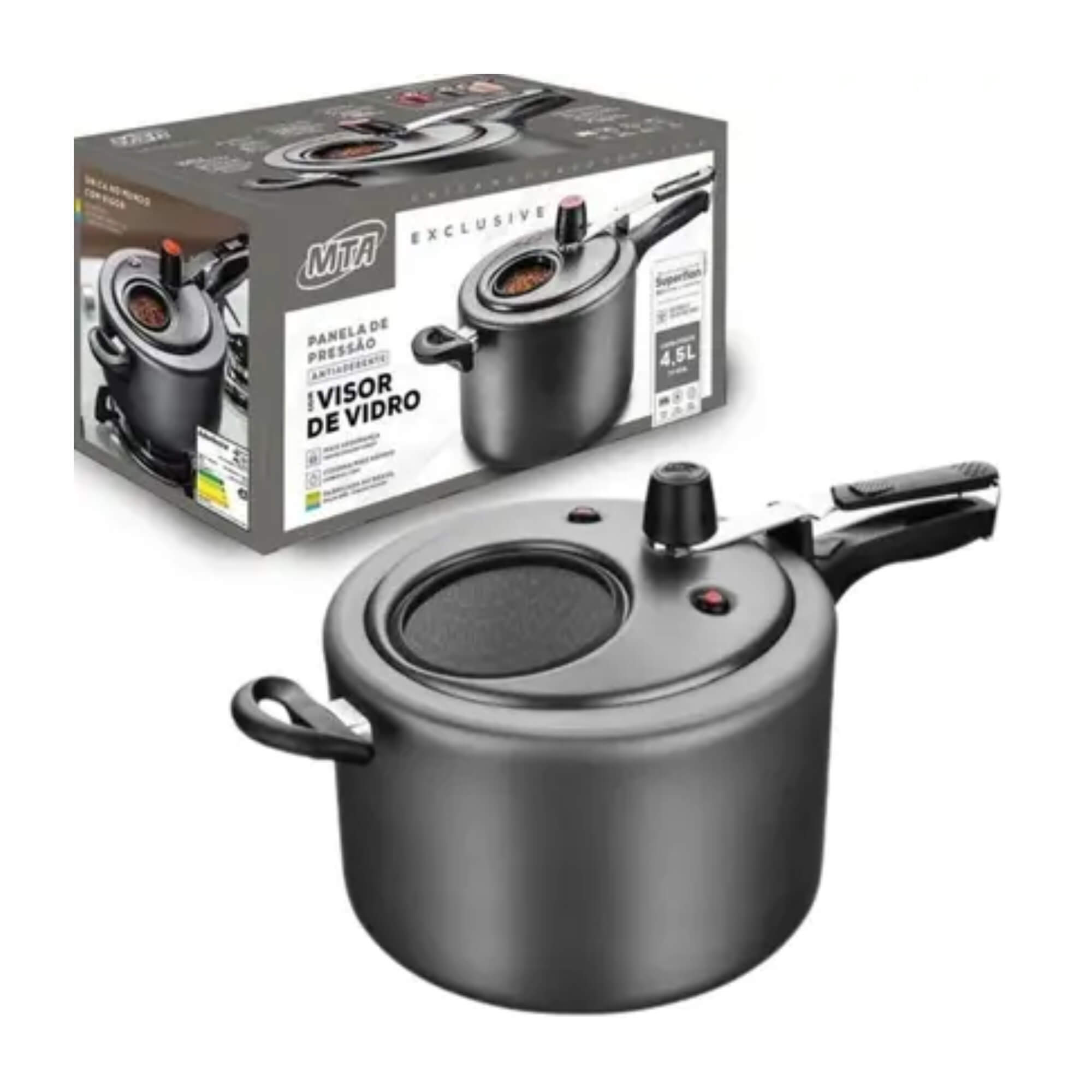 Panela de Pressão Antiaderente com Visor Grafite 4,5 Litros MTA - 6002