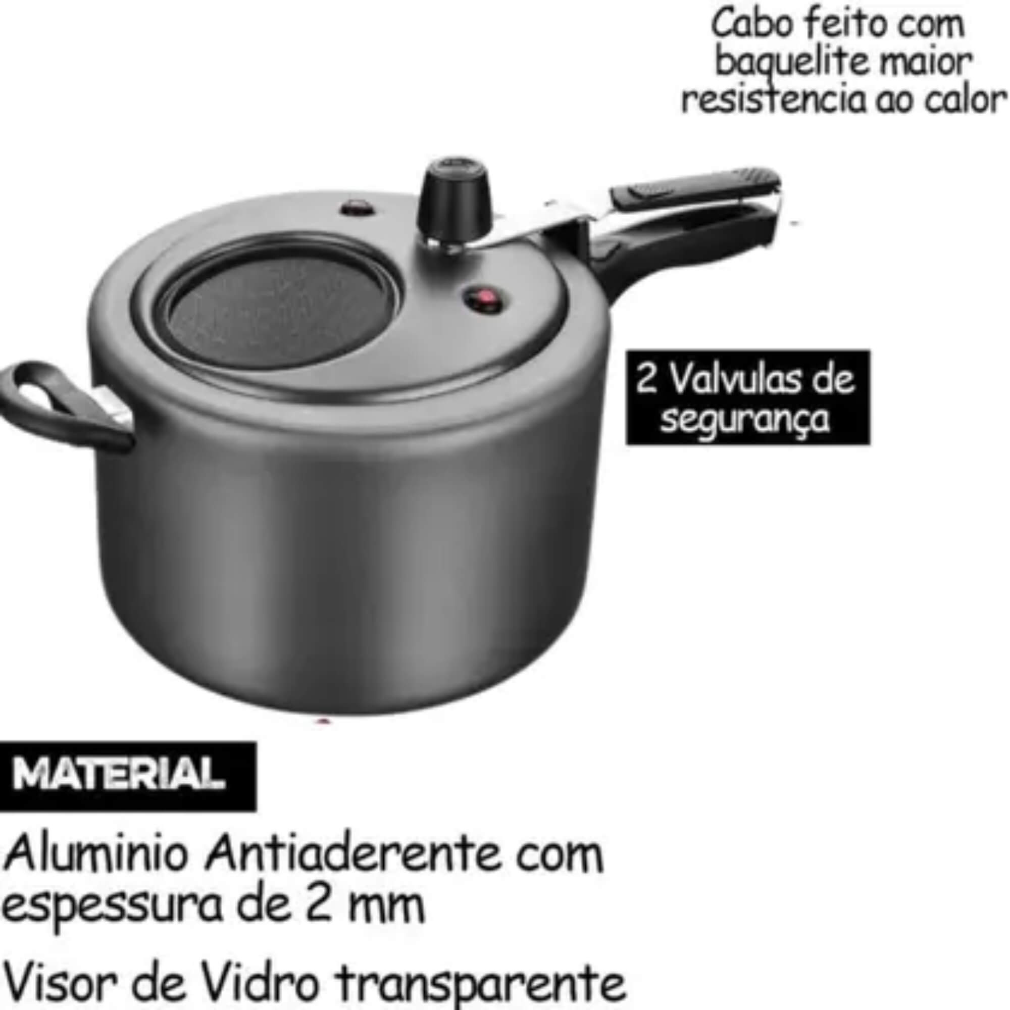 Panela de Pressão Antiaderente com Visor Grafite 4,5 Litros MTA - 6002