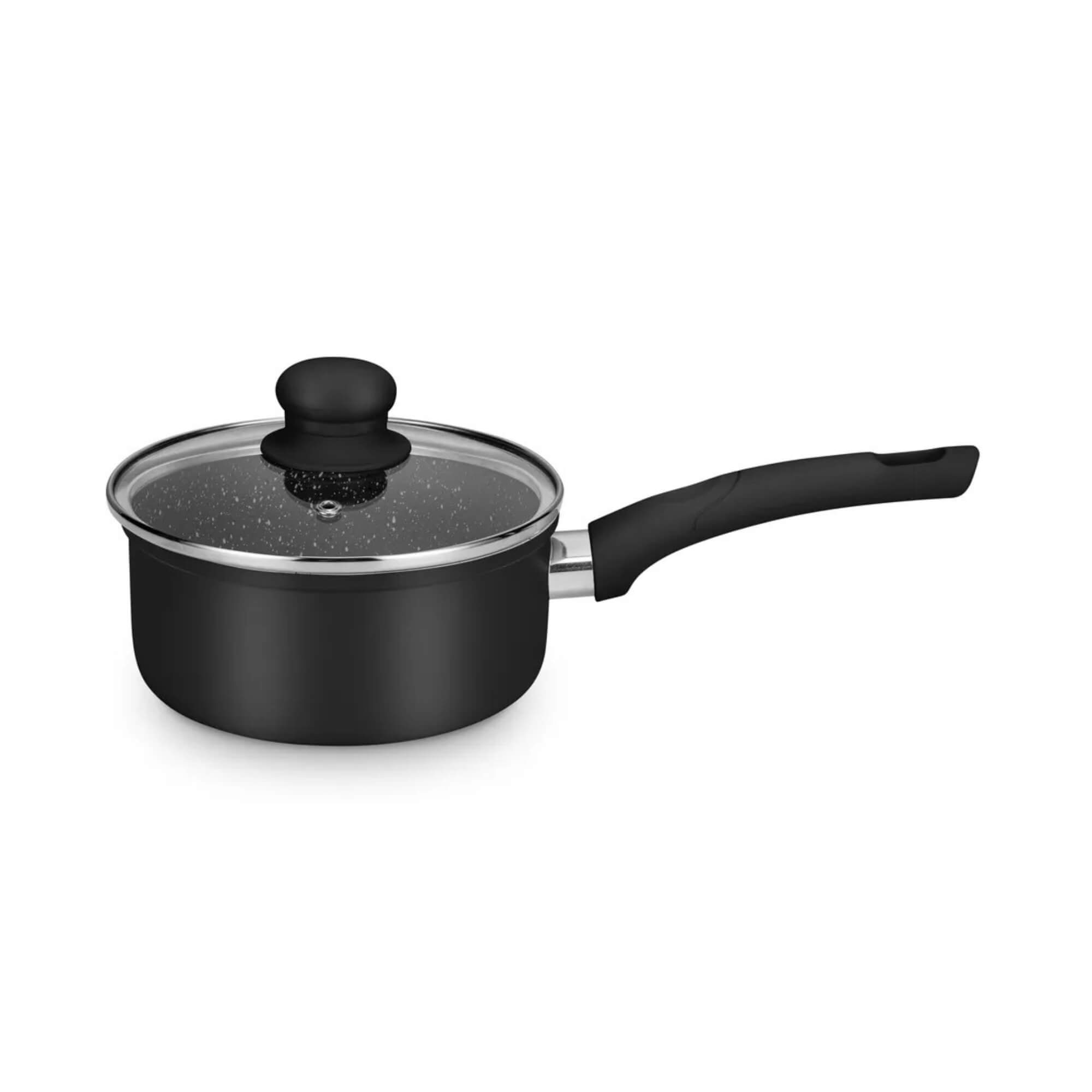 Jogo de Panelas Serena MTA Preto 5 Peças com Tampa de Vidro e Revestimento Cerâmico MTA - 8567