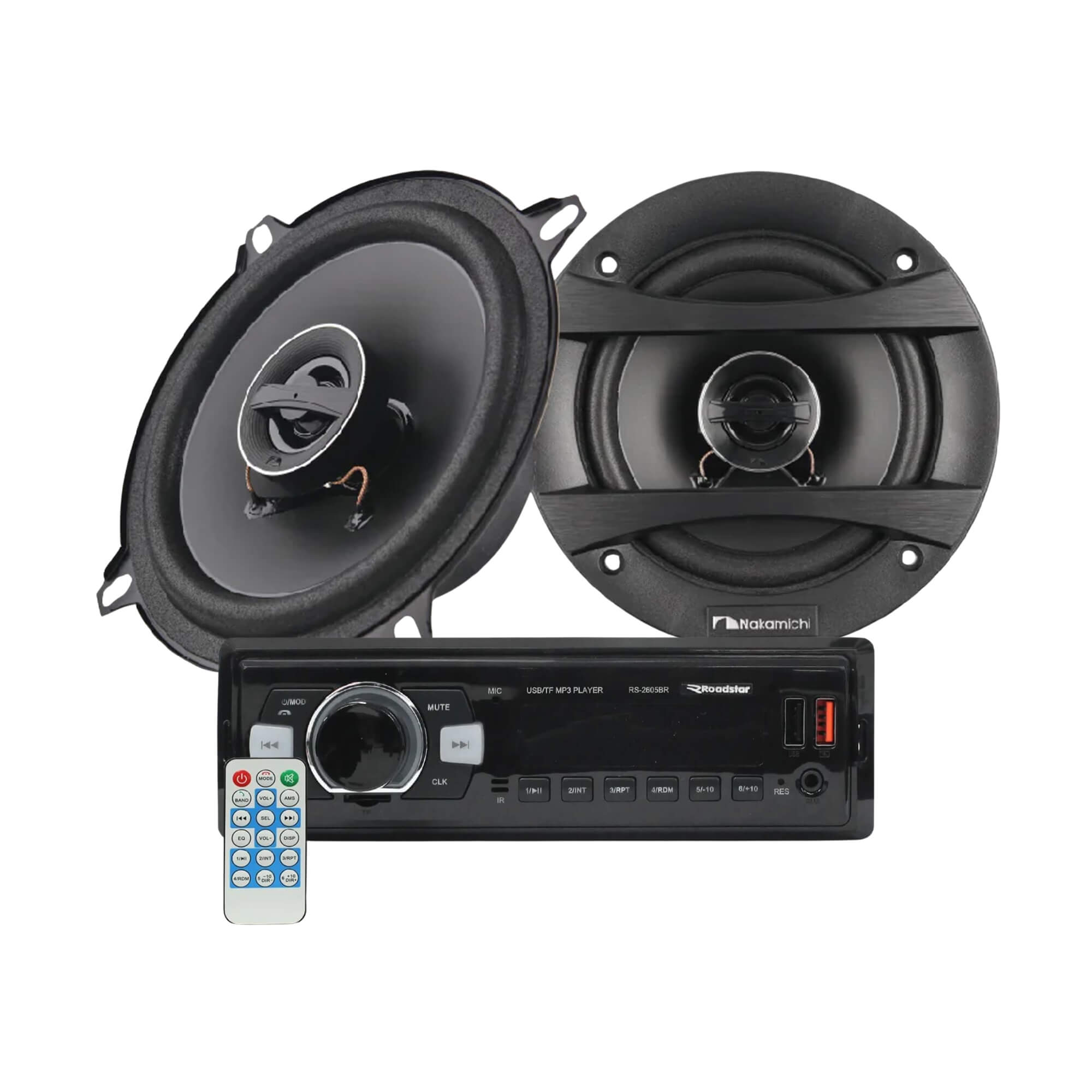 COMP Kit Som Automotivo Rádio Bluetooth H-Tech HT-1022 + Alto-Falantes Nakamichi 4" NSF423