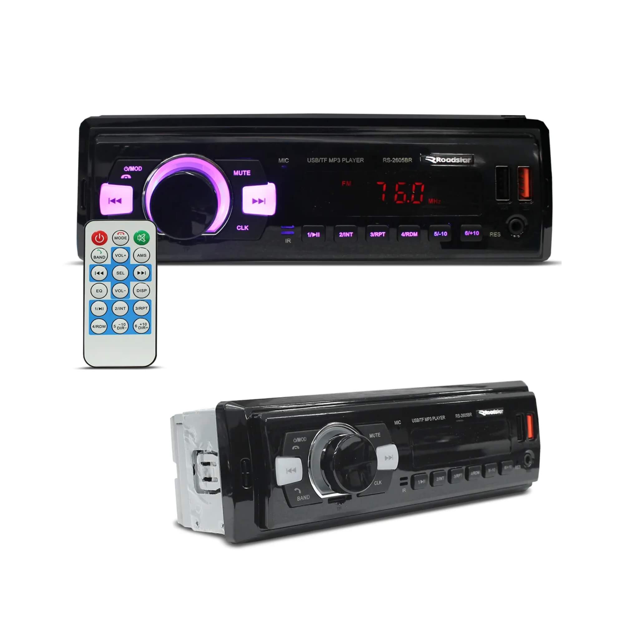 COMP Kit Som Automotivo Rádio Bluetooth H-Tech HT-1022 + Alto-Falantes Nakamichi 4" NSF423