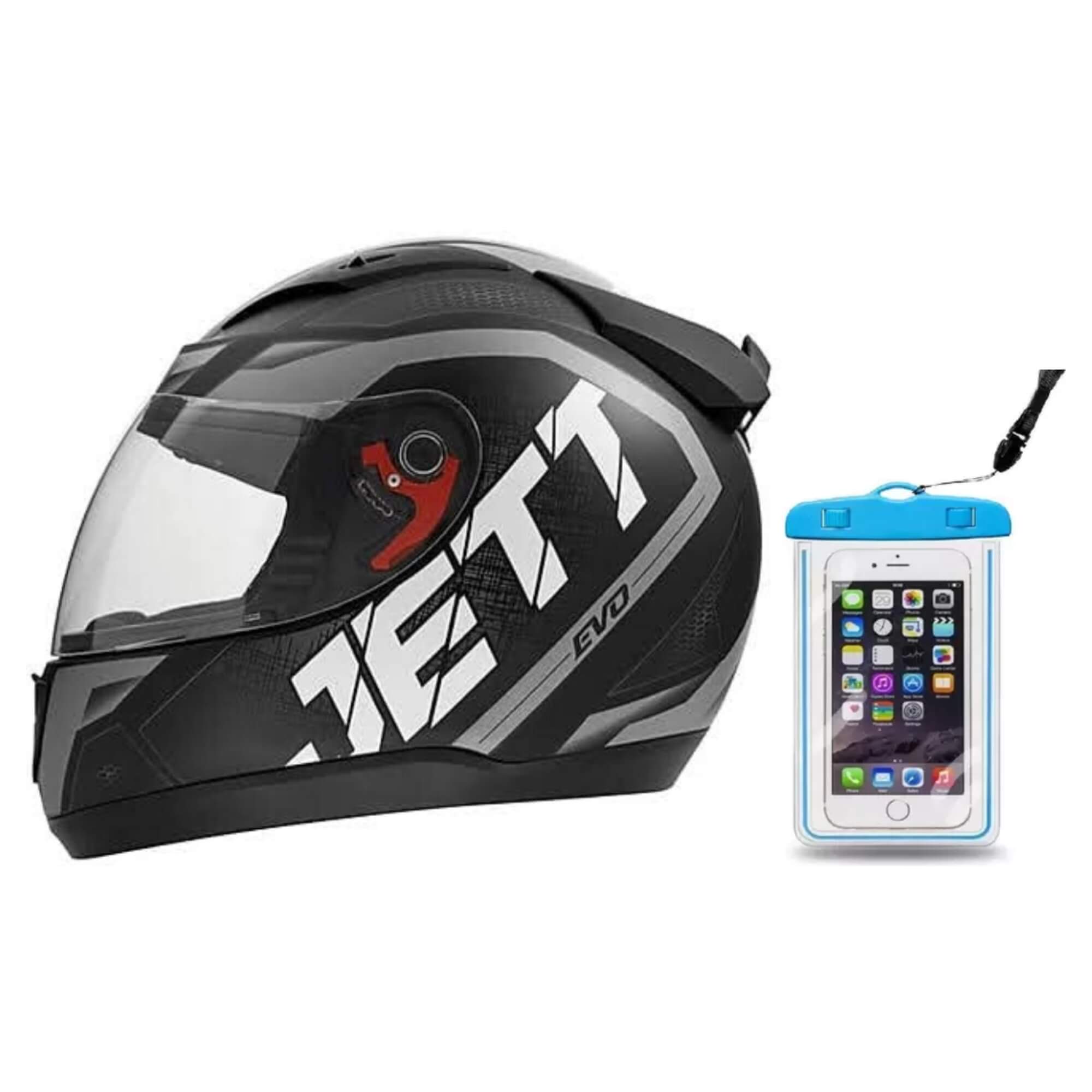 COMP Kit Capacete Jett Evo Line Brilhante Cinza Tam. 56 + Capa para Celular Impermeável