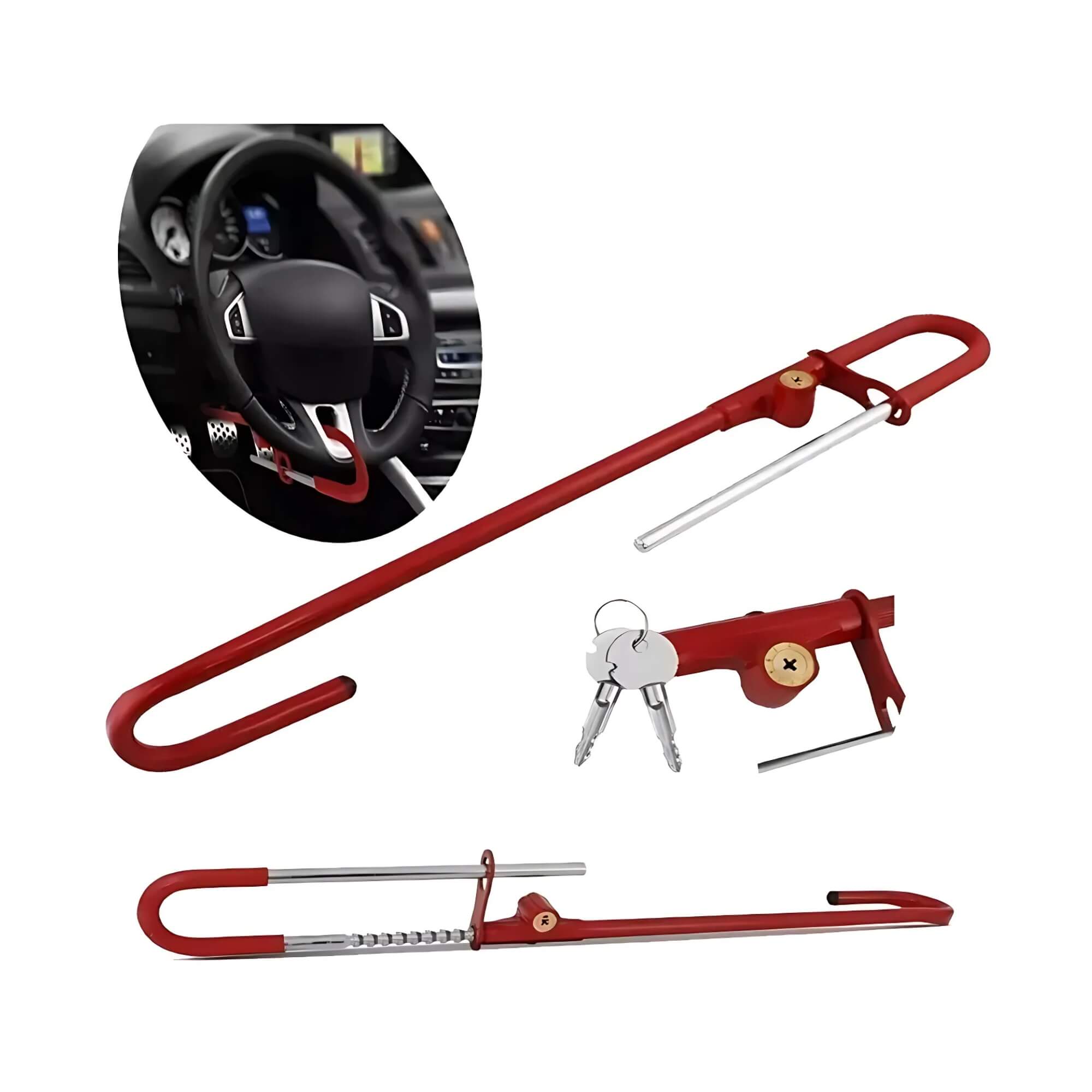 COMP Kit Antifurto Trava de Volante / Pedal Algema + Bloqueador com Led
