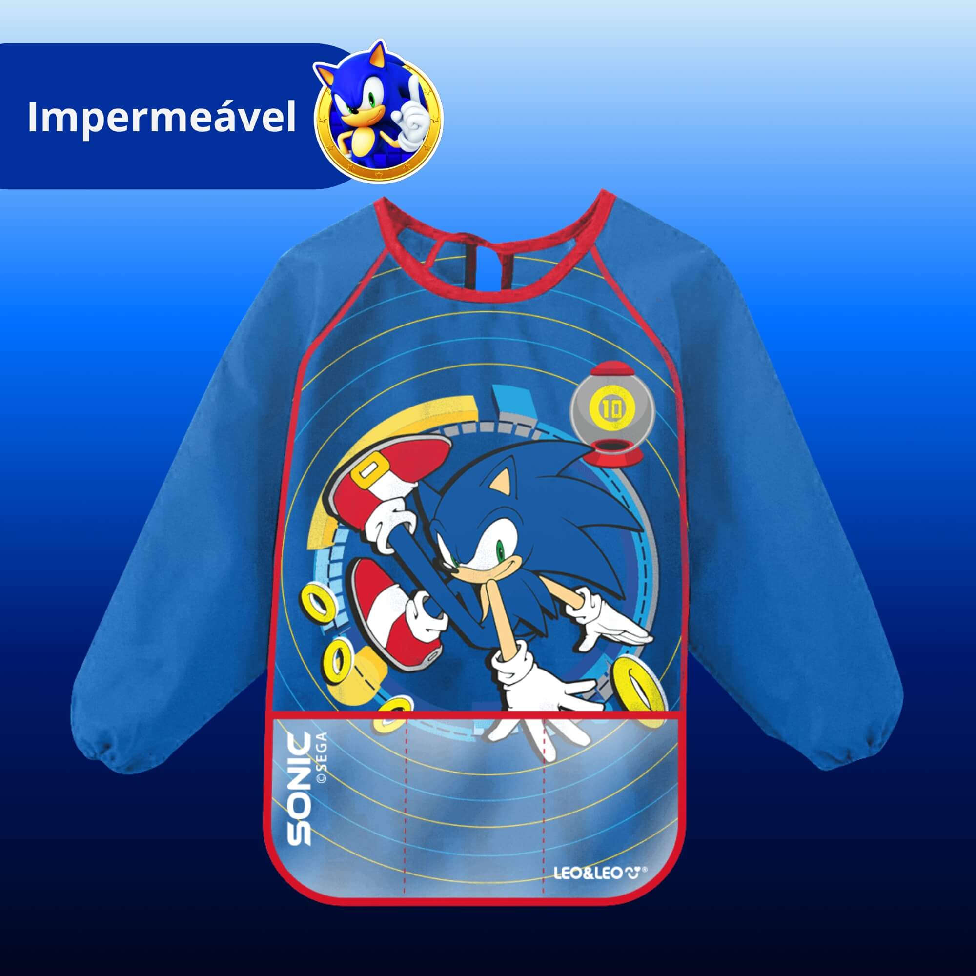 Avental Infantil Impermeável c/ Bolso e Manga Comprida Sonic Leonora - 10145