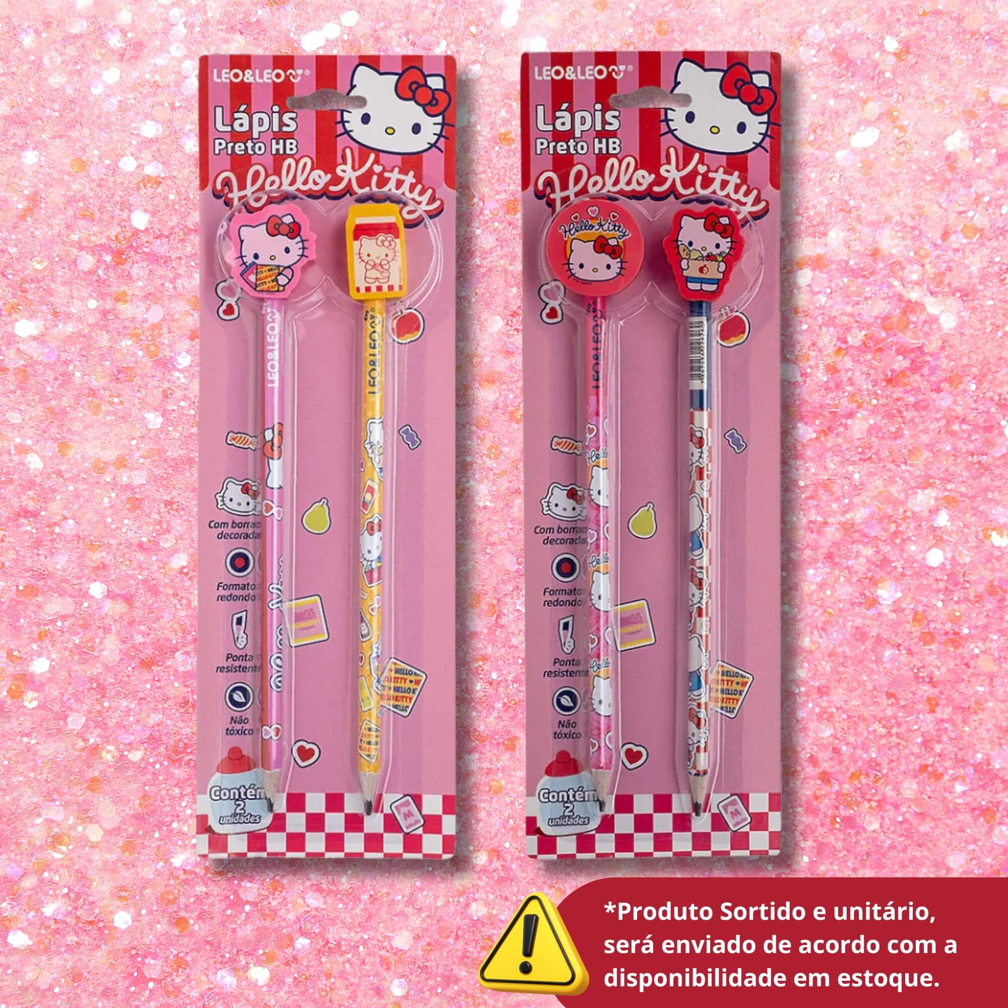 Lápis Hb com Borracha Na Ponta Hello Kitty - Blister c/ 2 Und (Sortido) Leonora - 10498