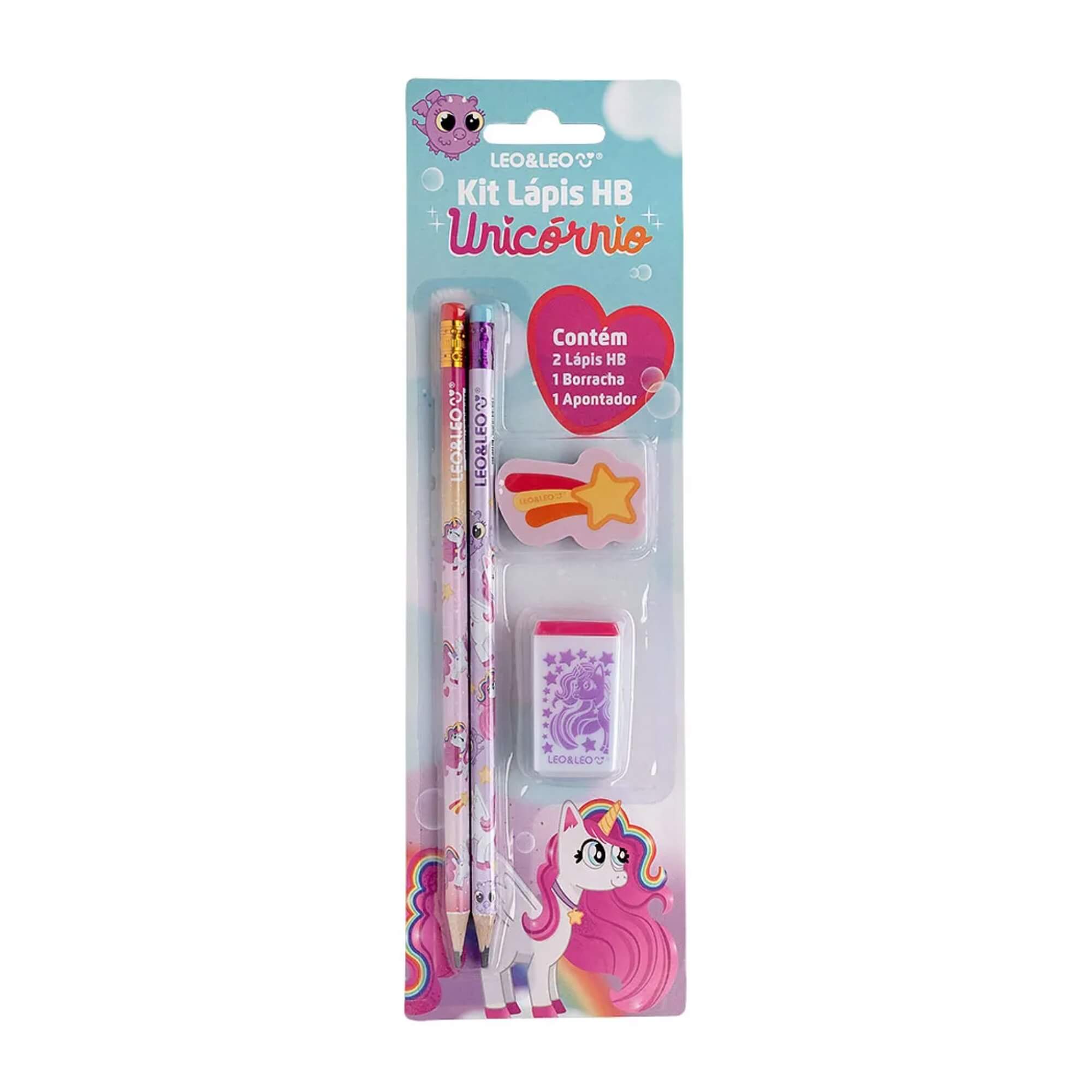 Kit Lápis Hb Unicórnio - 2 Lapis/Apontador/Borracha Leo&Leo Leonora - 10544