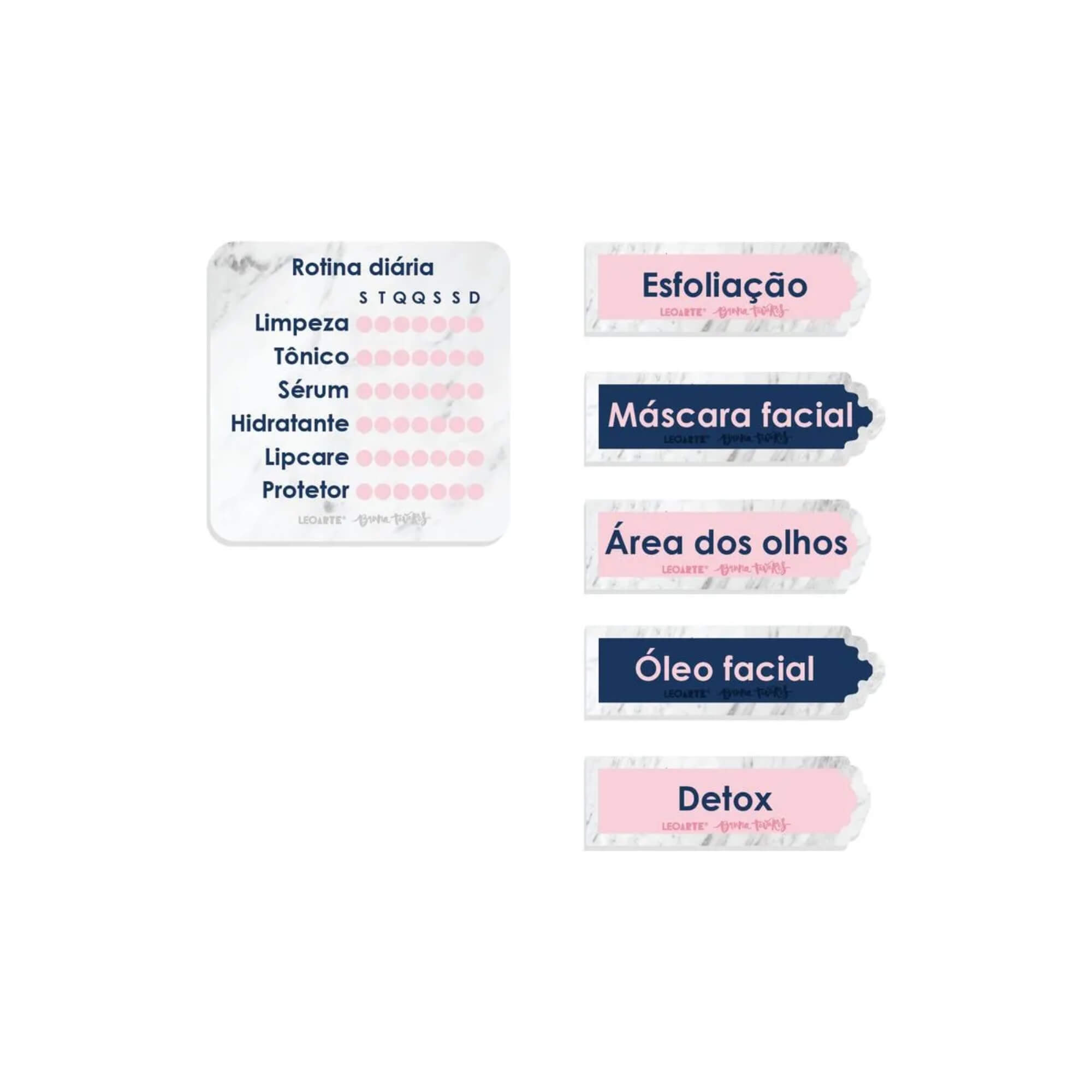 Bloco Adesivo Rotina de Skincare c/ Aroma Bruna Tavares - Cartela com 6 Blocos Leonora - 10563