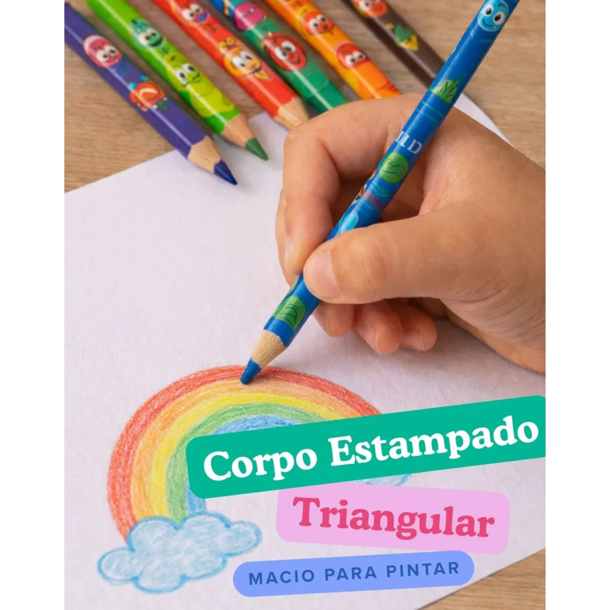 Caixa com 12 Unidades de Lápis de Cor Triangular Estampado Fini Leo&Leo Leonora - 10581