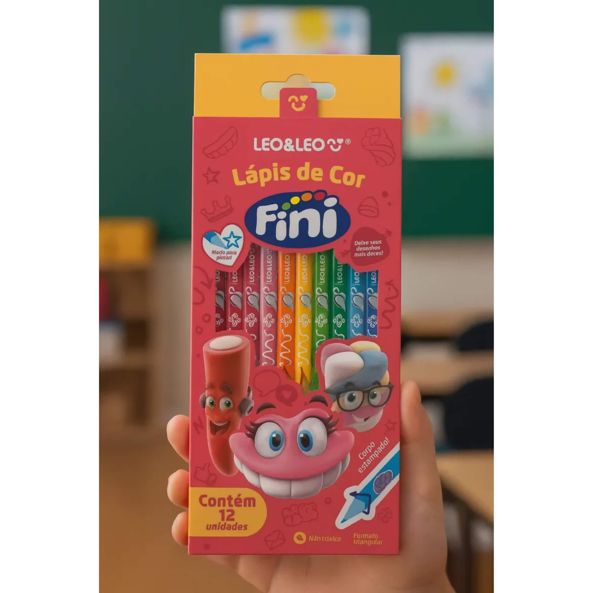 Caixa com 12 Unidades de Lápis de Cor Triangular Estampado Fini Leo&Leo Leonora - 10581