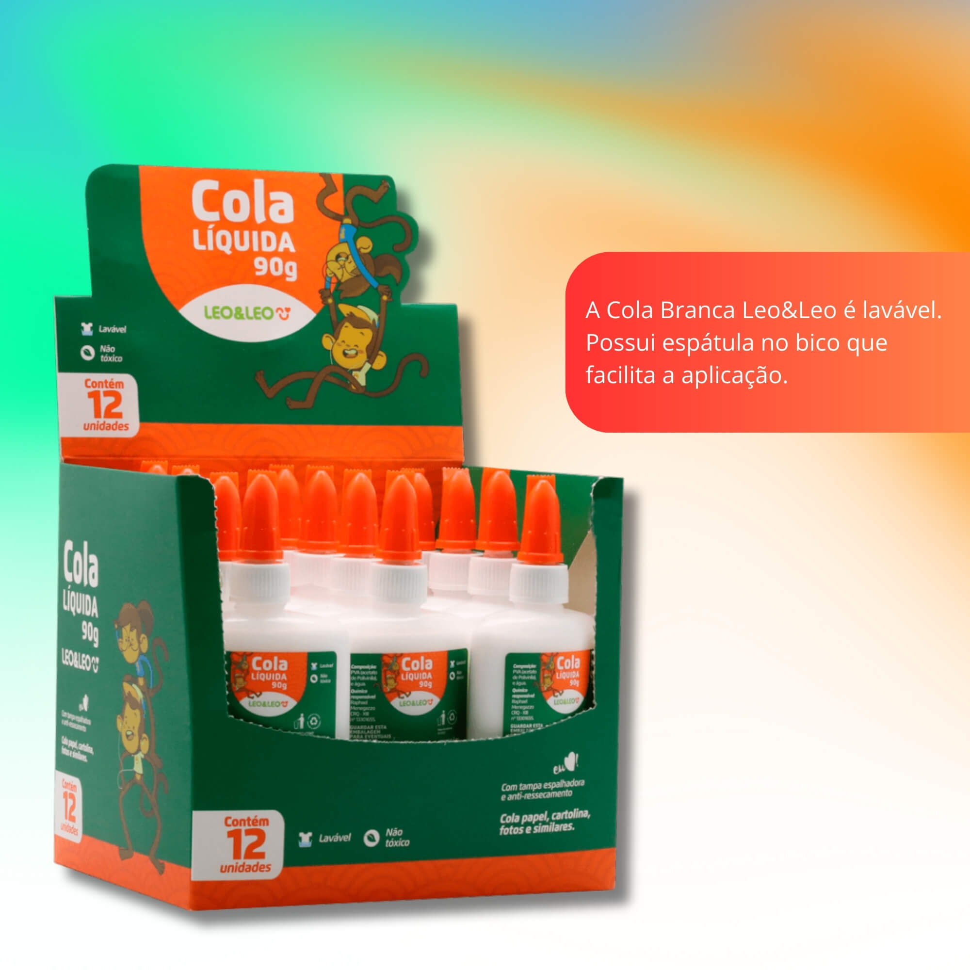 Cola Branca Escolar Liquida 90 Gramas (Caixa c/ 12 unidades) Leo&Leo Leonora - 4371
