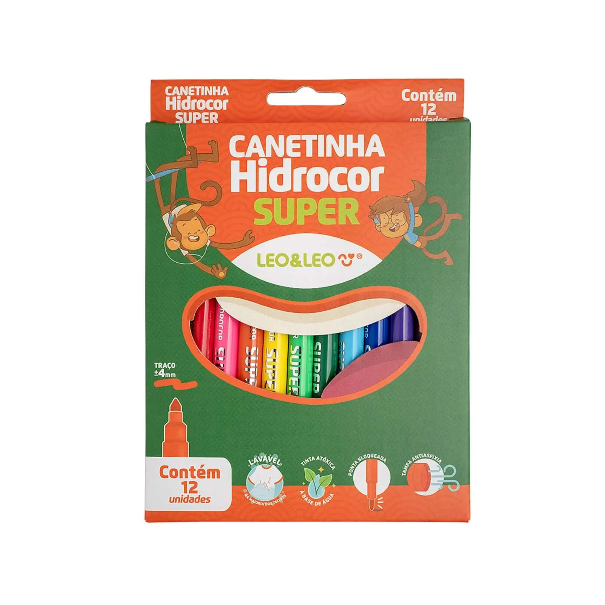 Canetinhas Hidrocor 12 Cores Lavavel Super Leo&Leo Leonora - 4965