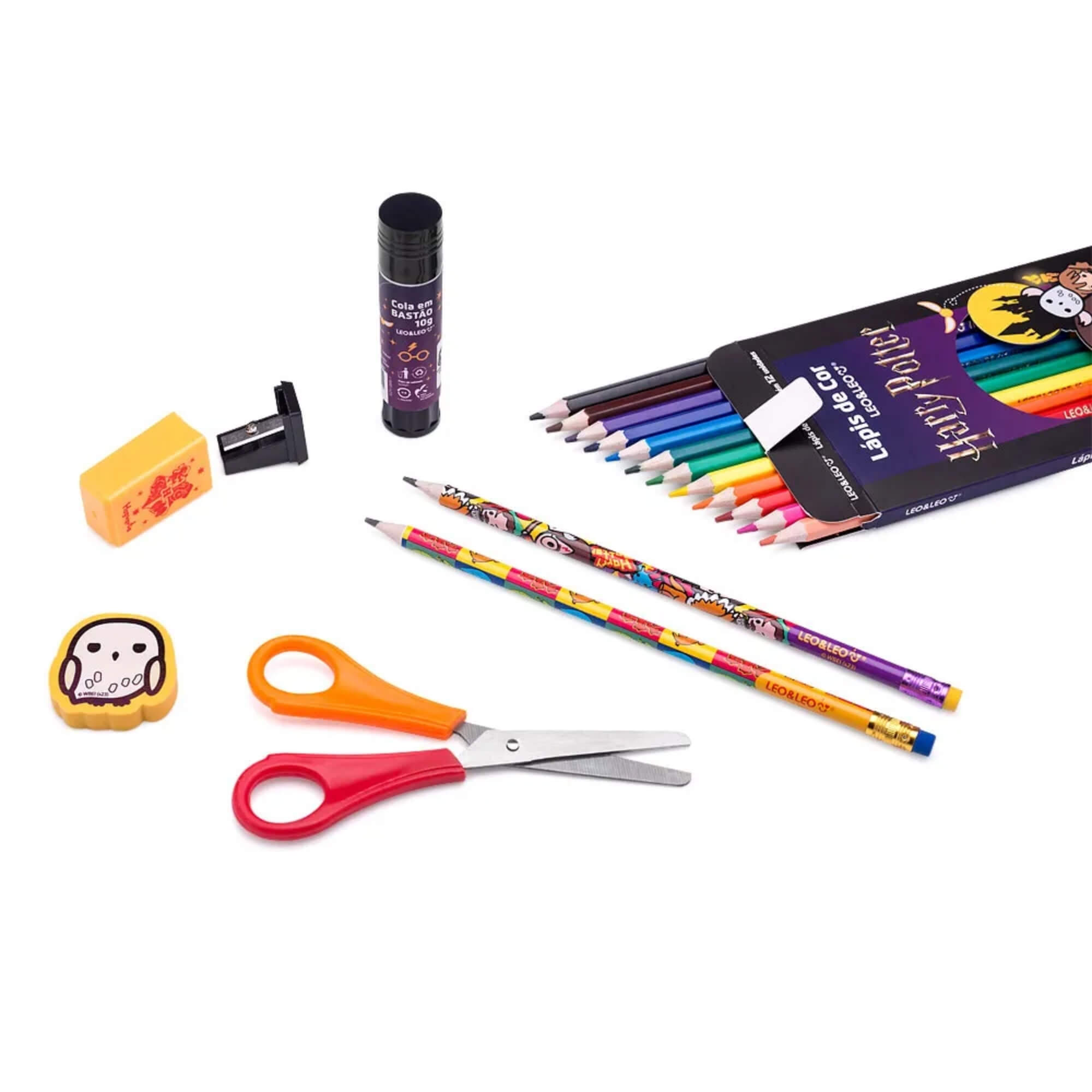 Kit Escolar com Lápis de Cor 12 Cores e Acessórios Harry Potter Leo&Leo Leonora - 71621
