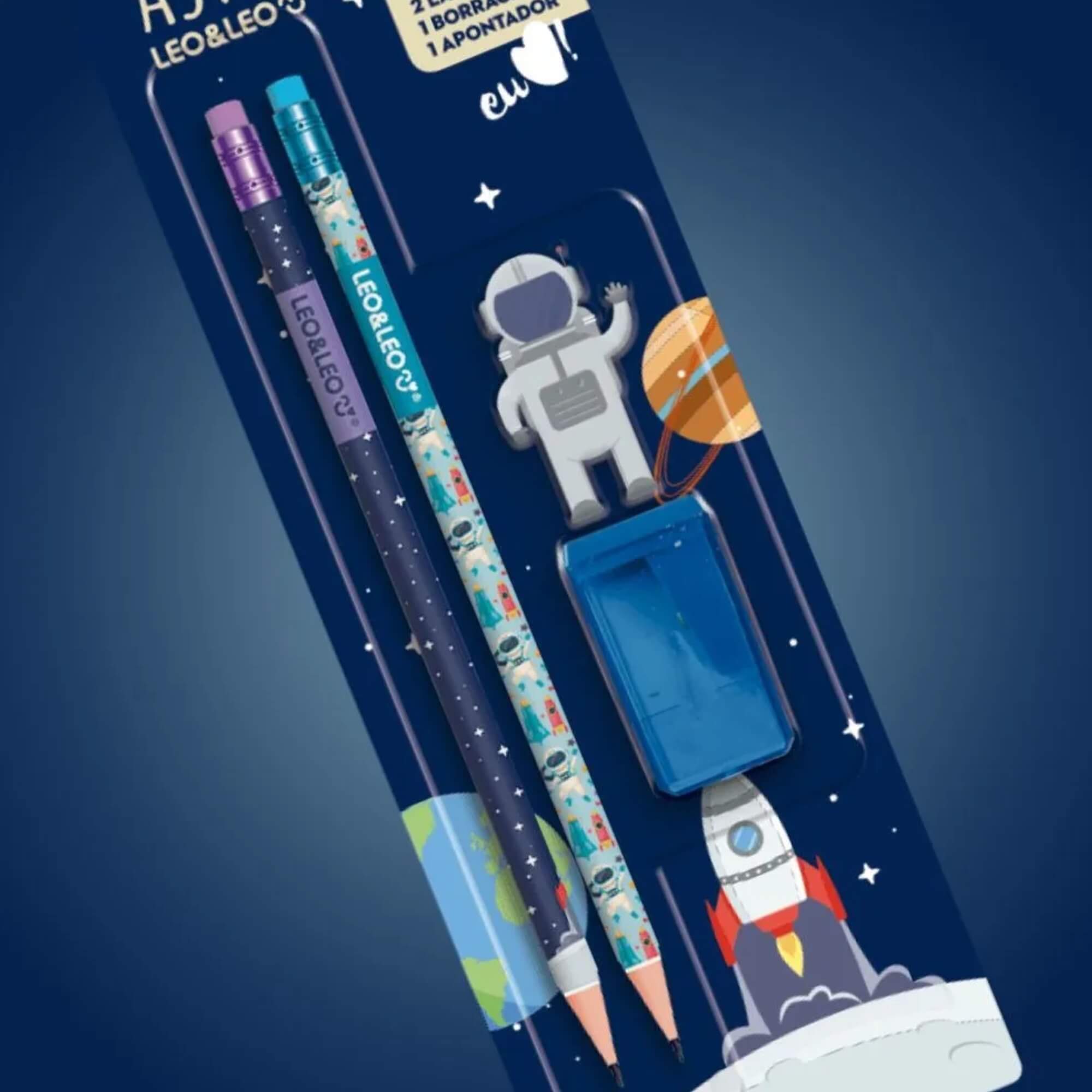 Kit Lápis Hb Astronauta Lápis/Apontador/ Borracha Leo&Leo Leonora - 72170