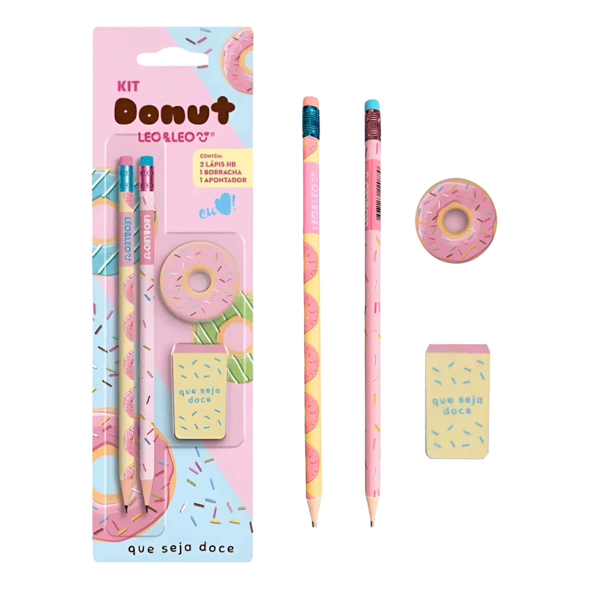 Kit Lápis Hb Donut Lápis/Apontador/Borracha Leo&Leo Leonora - 72178