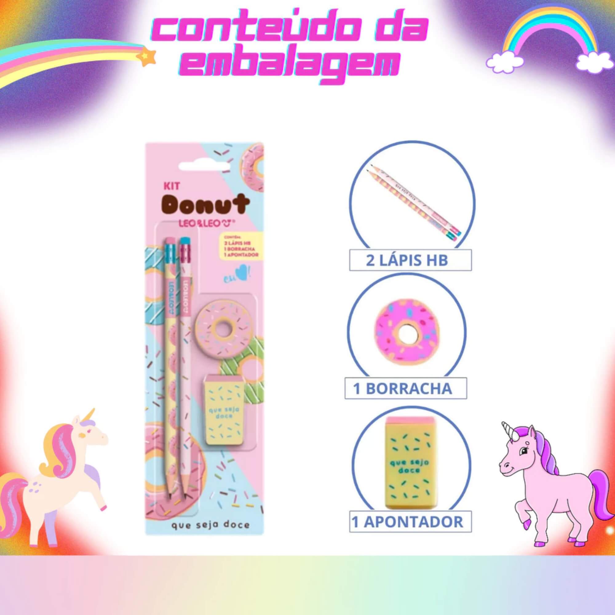 Kit Lápis Hb Donut Lápis/Apontador/Borracha Leo&Leo Leonora - 72178