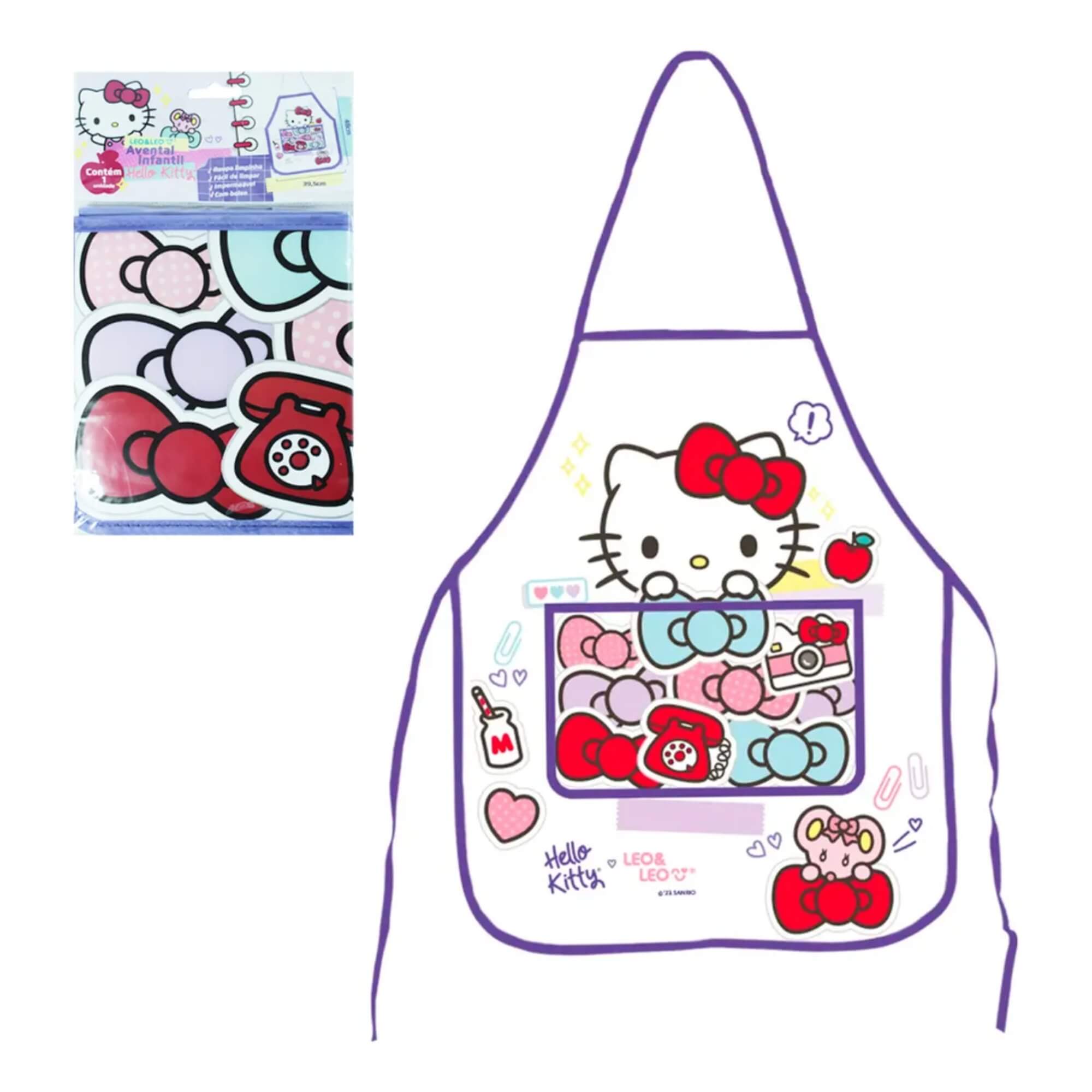 Avental Infantil Escolar Impermeável Estampa Hello Kitty Branco Leonora - 79647