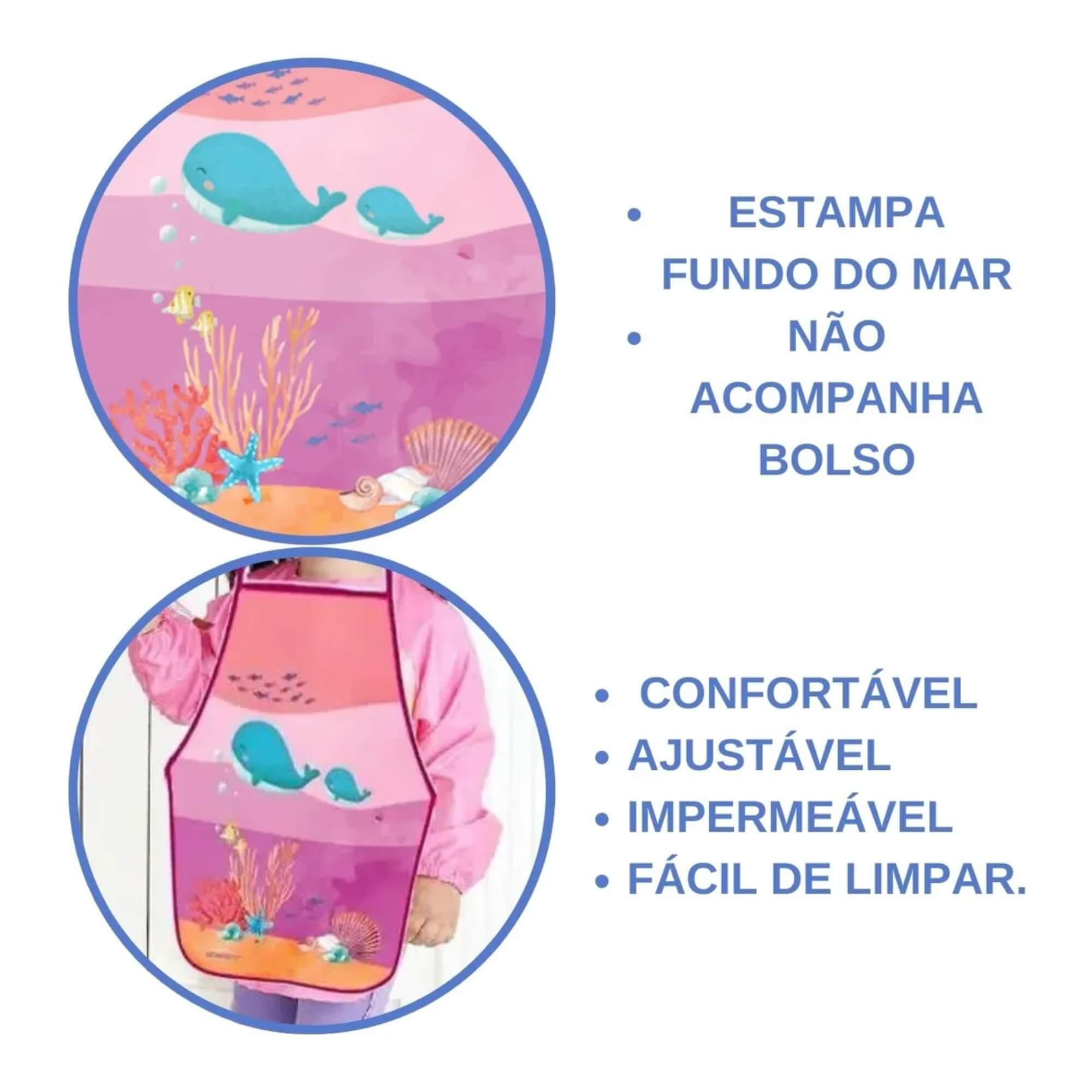 Avental Infantil Fundo do Mar Leo&Leo c/ Alças Ajustáveis Leonora - 79904