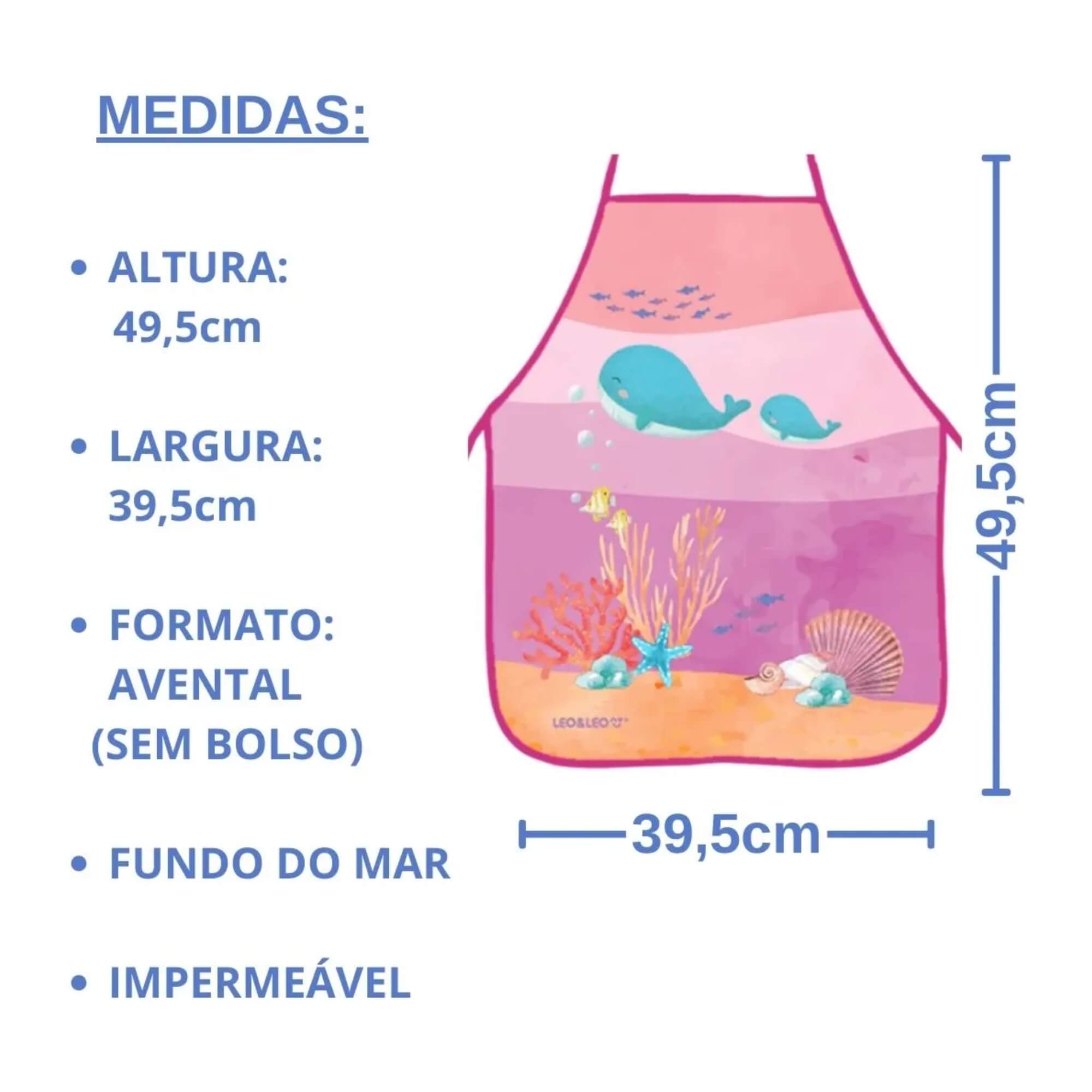 Avental Infantil Fundo do Mar Leo&Leo c/ Alças Ajustáveis Leonora - 79904