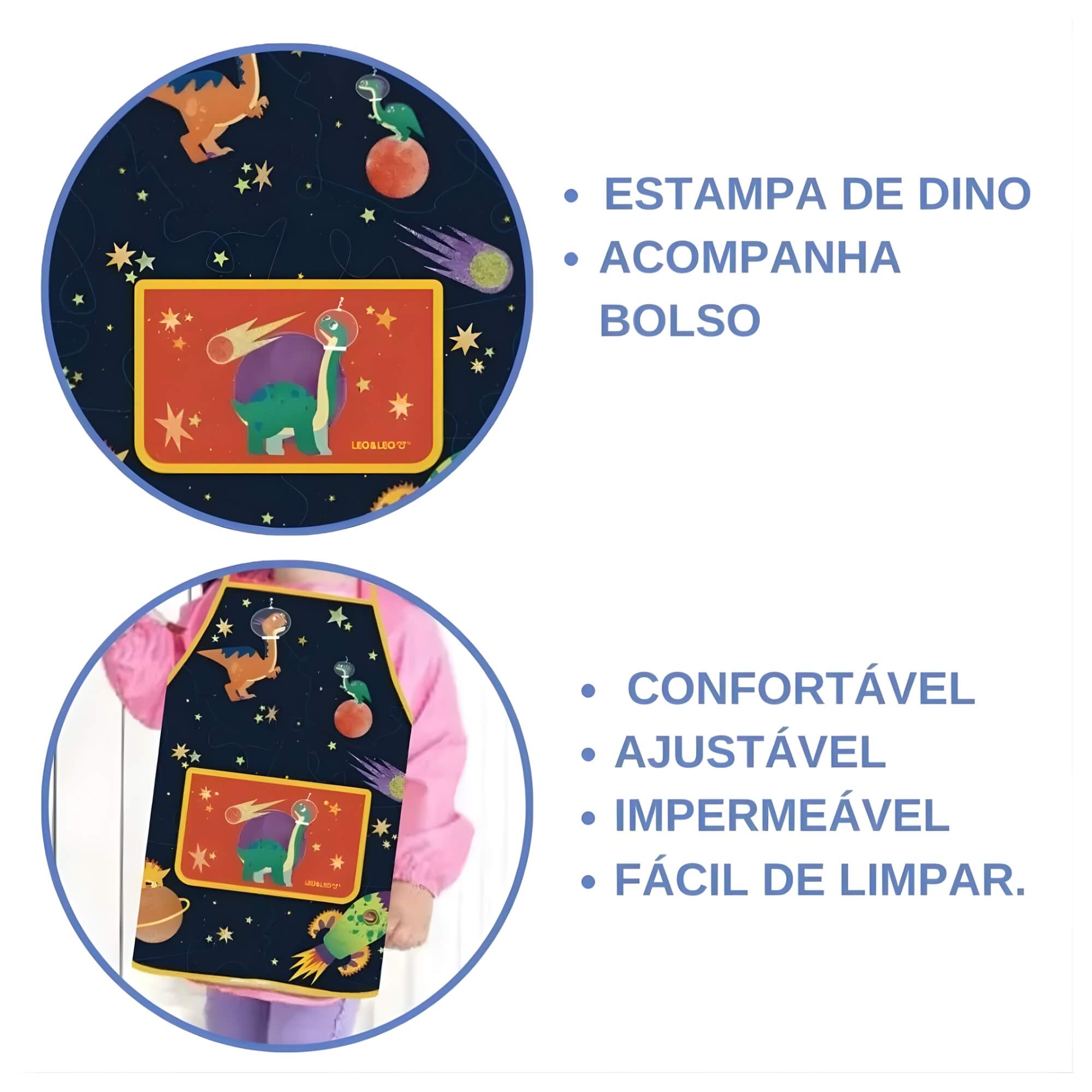 Avental Infantil Dino Space Leo&Leo com Alças Ajustáveis Leonora - 79906