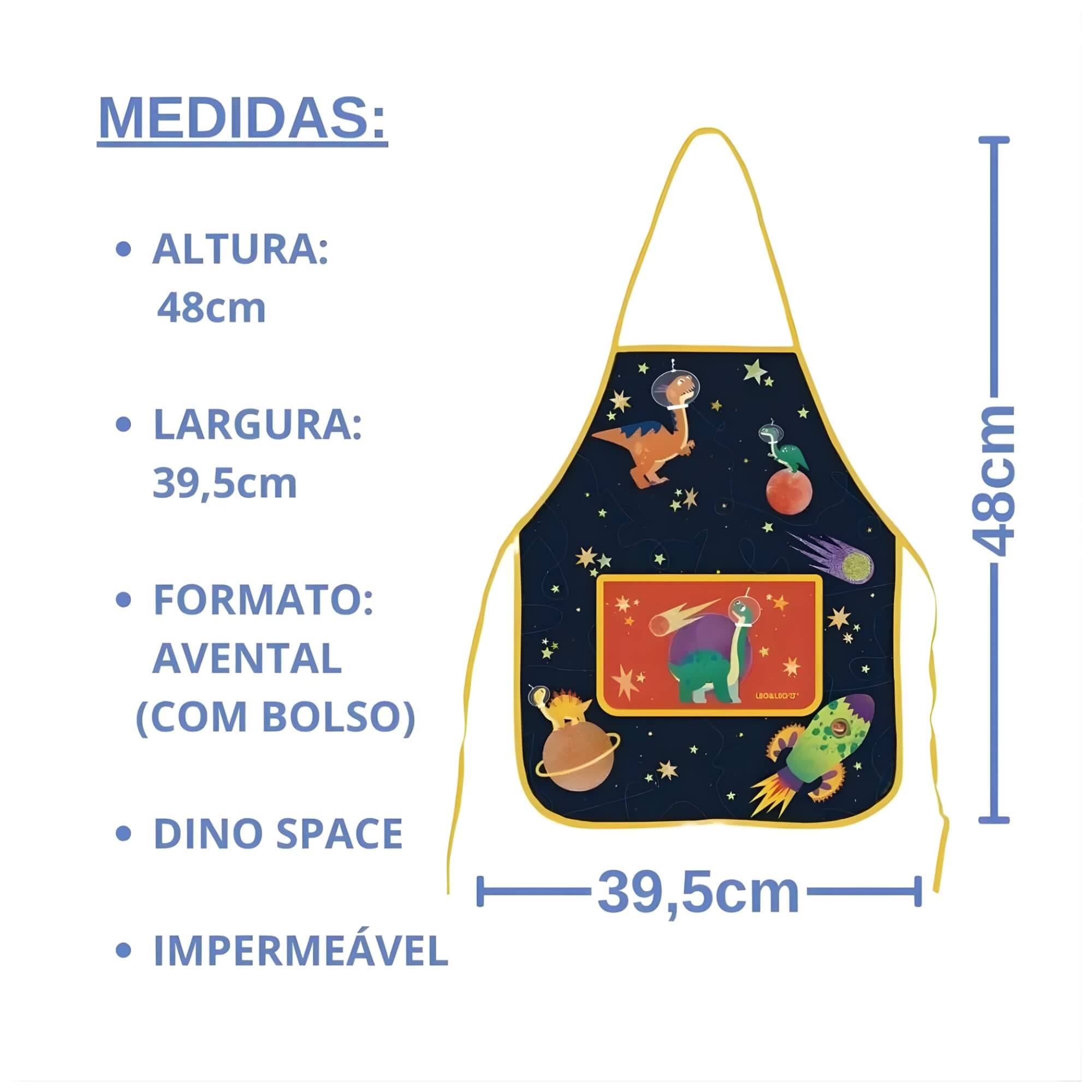 Avental Infantil Dino Space Leo&Leo com Alças Ajustáveis Leonora - 79906