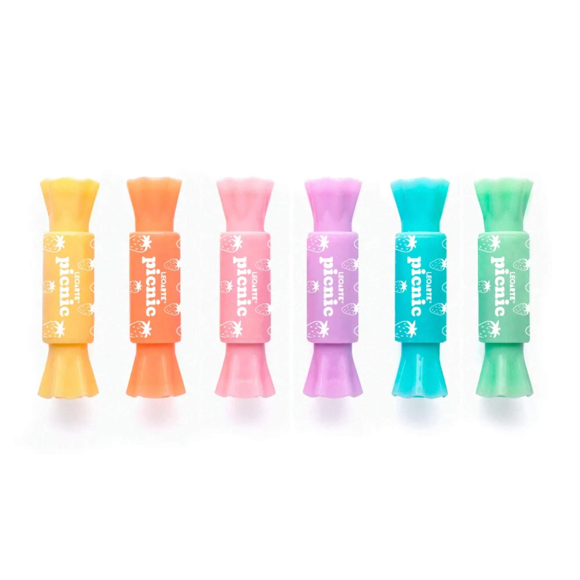 Marca-Texto Mini 2 Em 1 Bombom Picnic - Estojo C/ 6 Unidades Leoarte Leonora - 94114