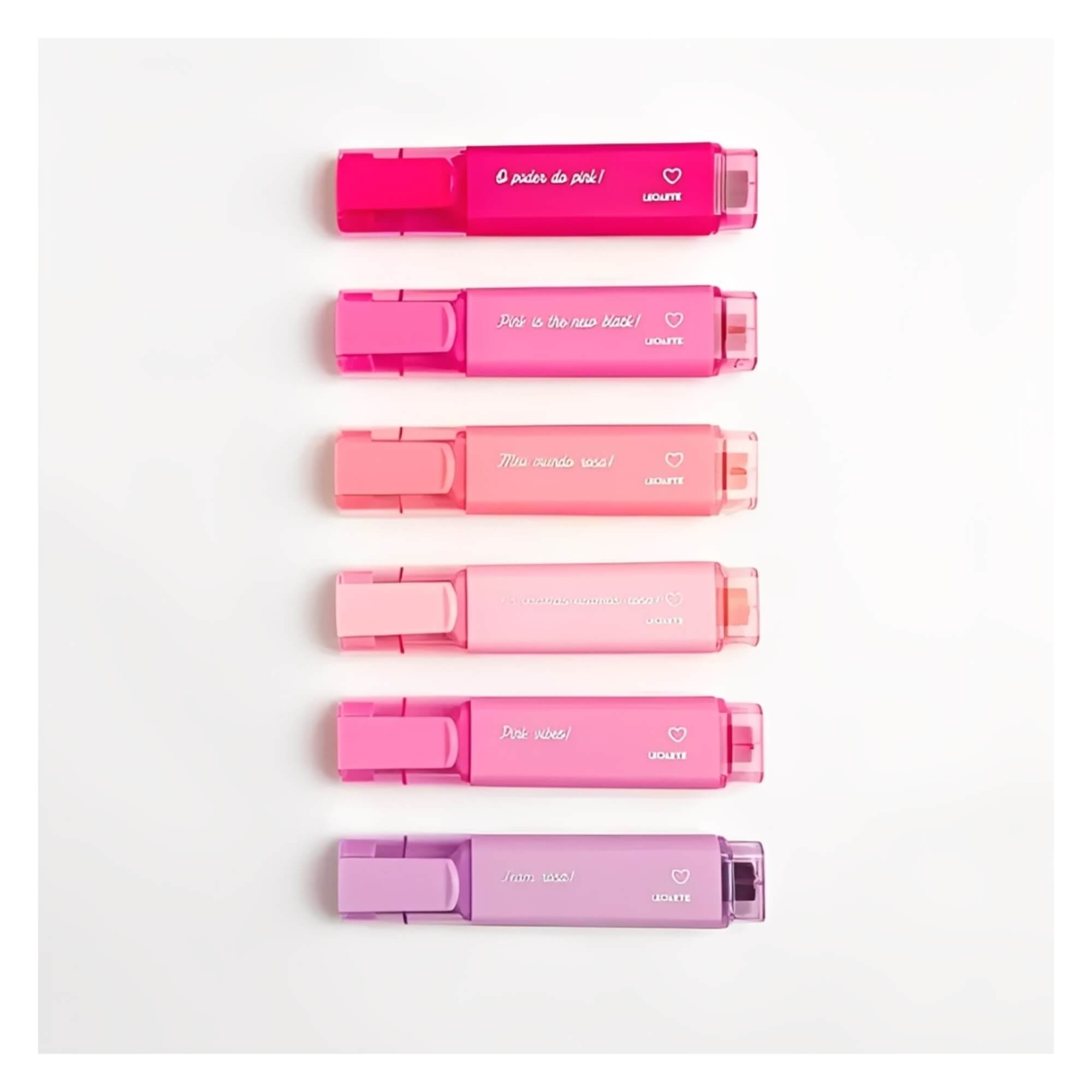 Estojo com 6 Cores de Marca Texto Pink Vibes Leoarte Leonora - 96154