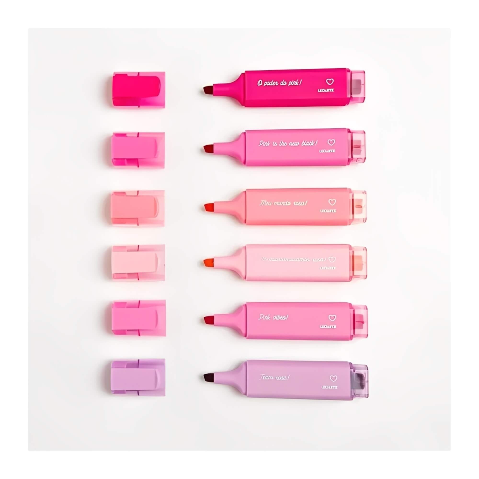 Estojo com 6 Cores de Marca Texto Pink Vibes Leoarte Leonora - 96154