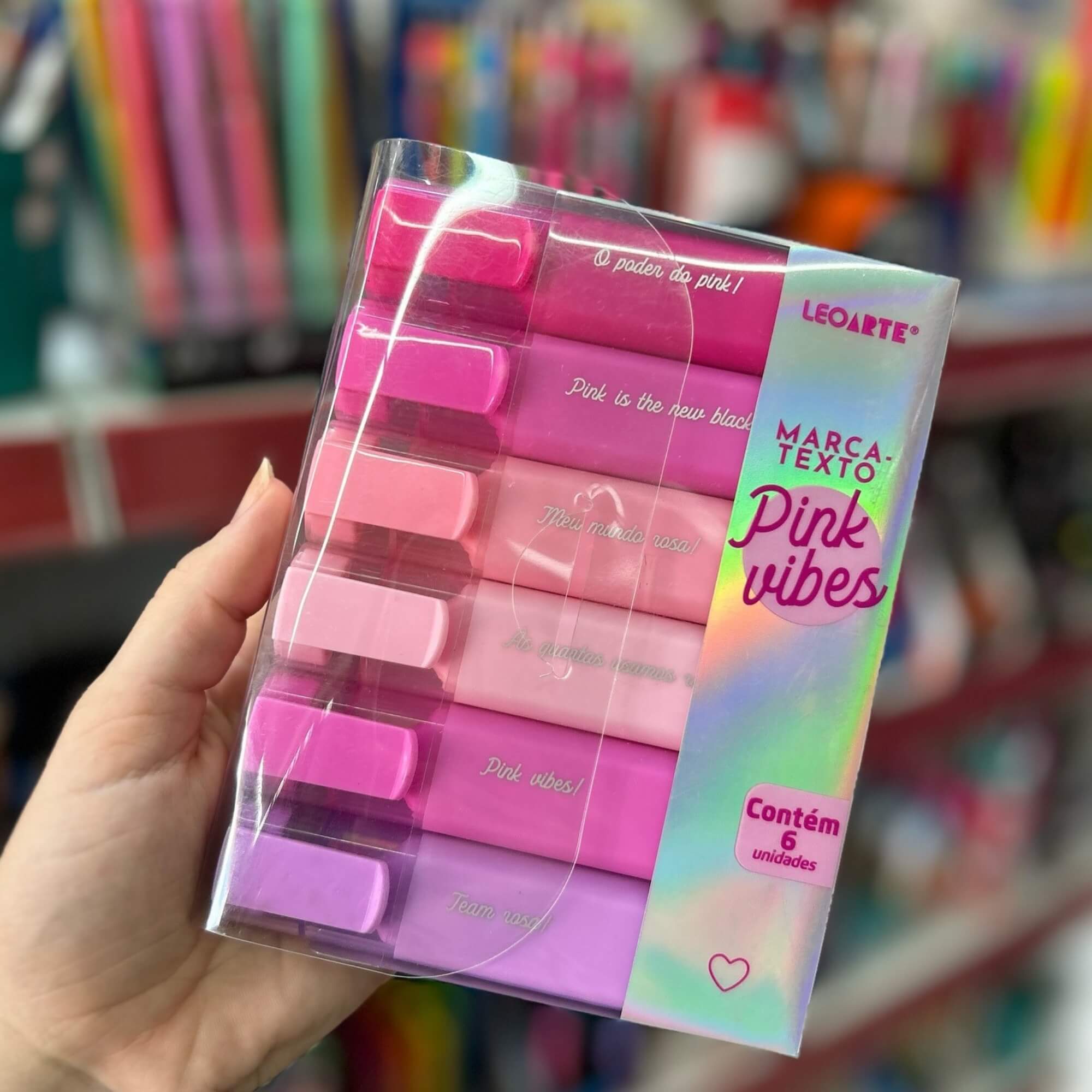 Estojo com 6 Cores de Marca Texto Pink Vibes Leoarte Leonora - 96154