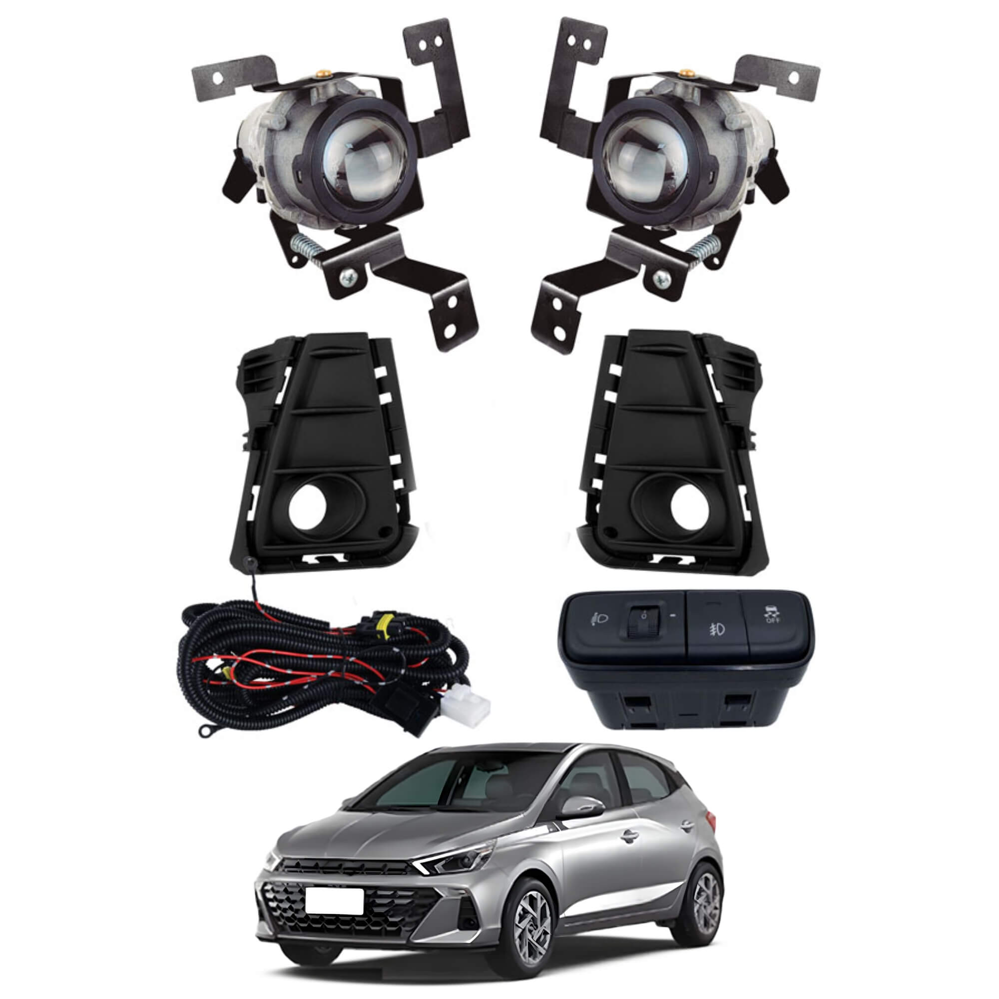Kit Farol HB20 Hatch/Sedan Plus (Manual) 2024 Moldura Preta Botão Mod Orig. Shocklight - SL-121611