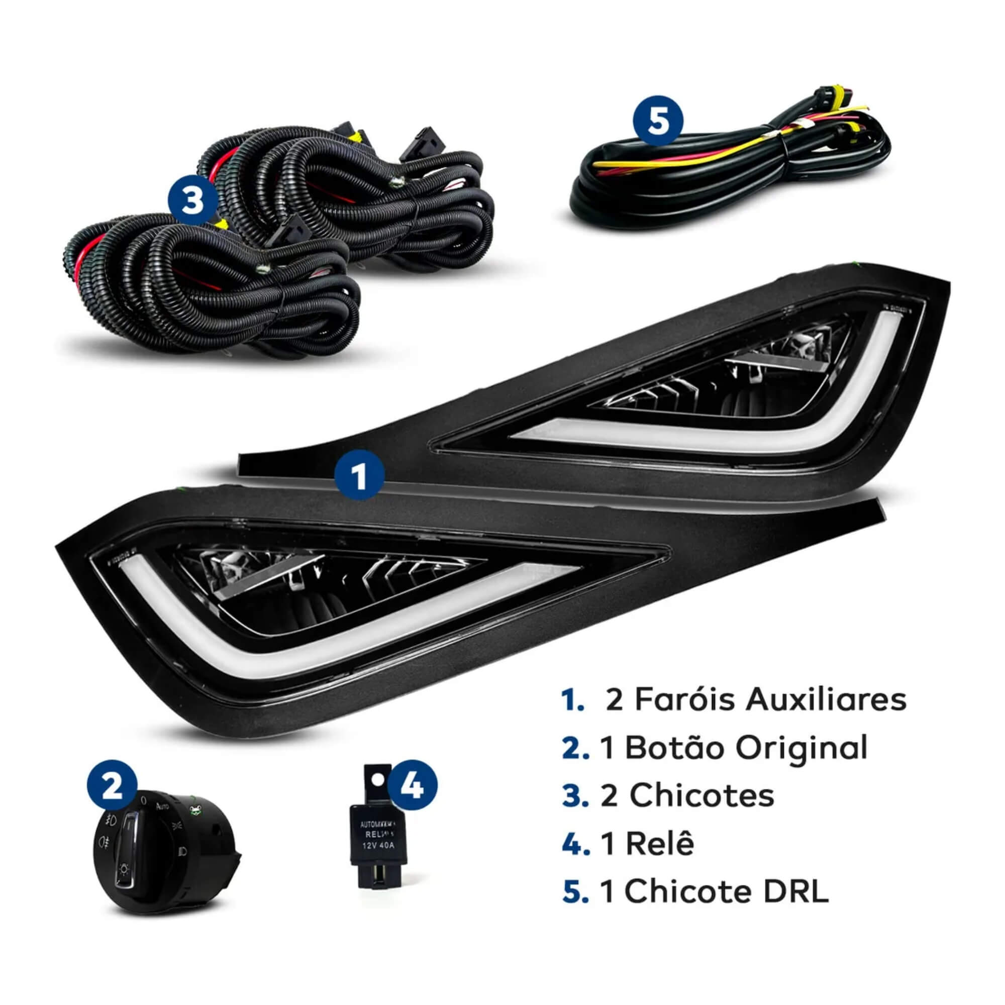 Kit Polo Track A partir de 2023 c/ Drl Masc Negra Botão Mod. Original Shocklight - SL-263610LED