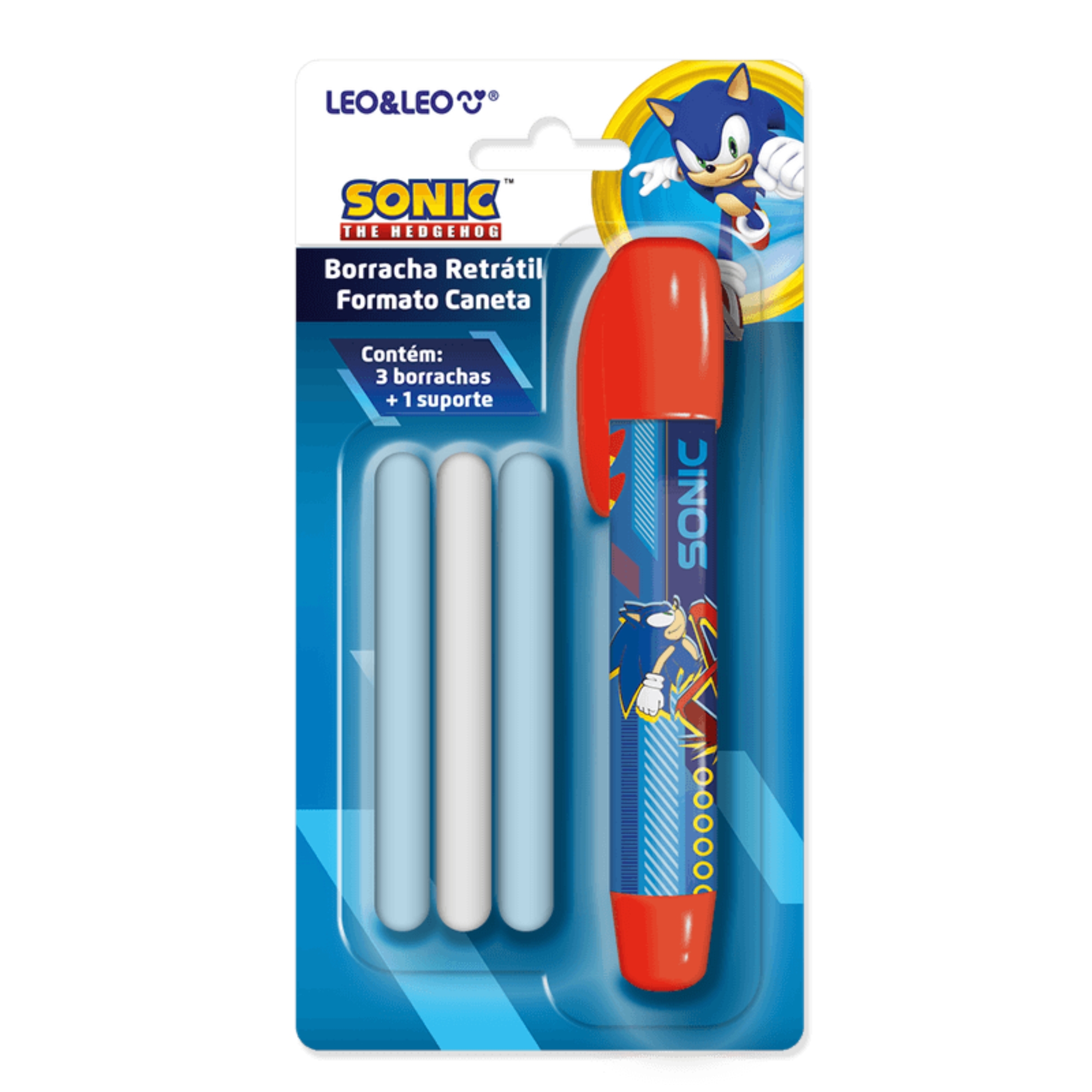 COMP Kit Escolar Completo Leo&Leo com Borrachas, Apontadores Sonic e Kit Lápis de Cor Fini