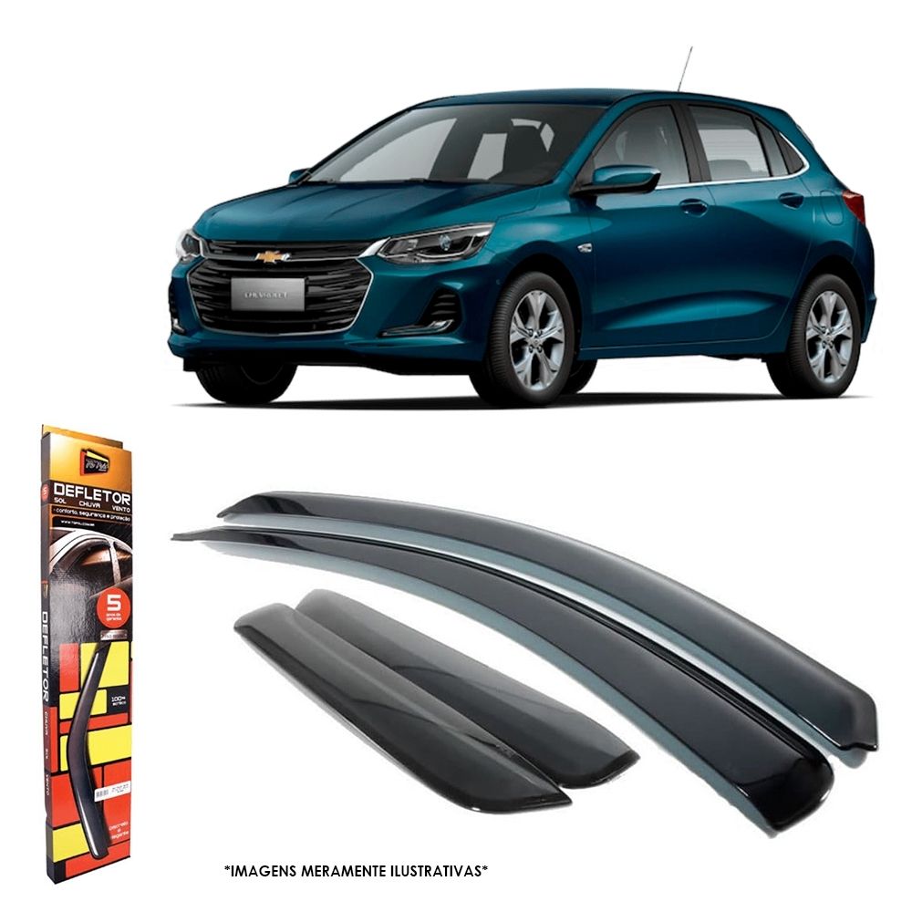 COMP Kit Chevrolet Onix Hatch: Calha de Chuva Inteiriça + Soleira Preta 4 Portas