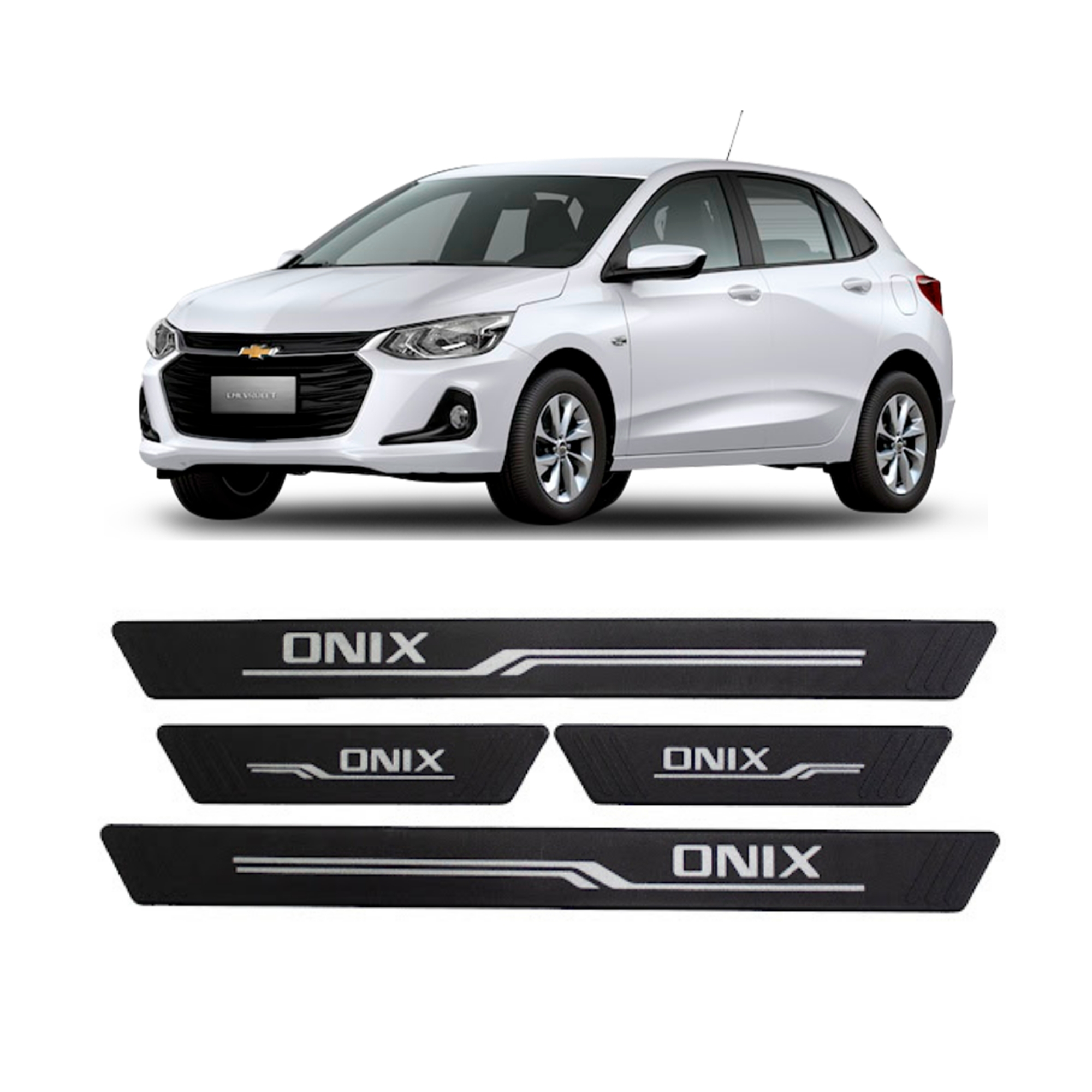 COMP Kit Chevrolet Onix Hatch: Calha de Chuva Inteiriça + Soleira Preta 4 Portas