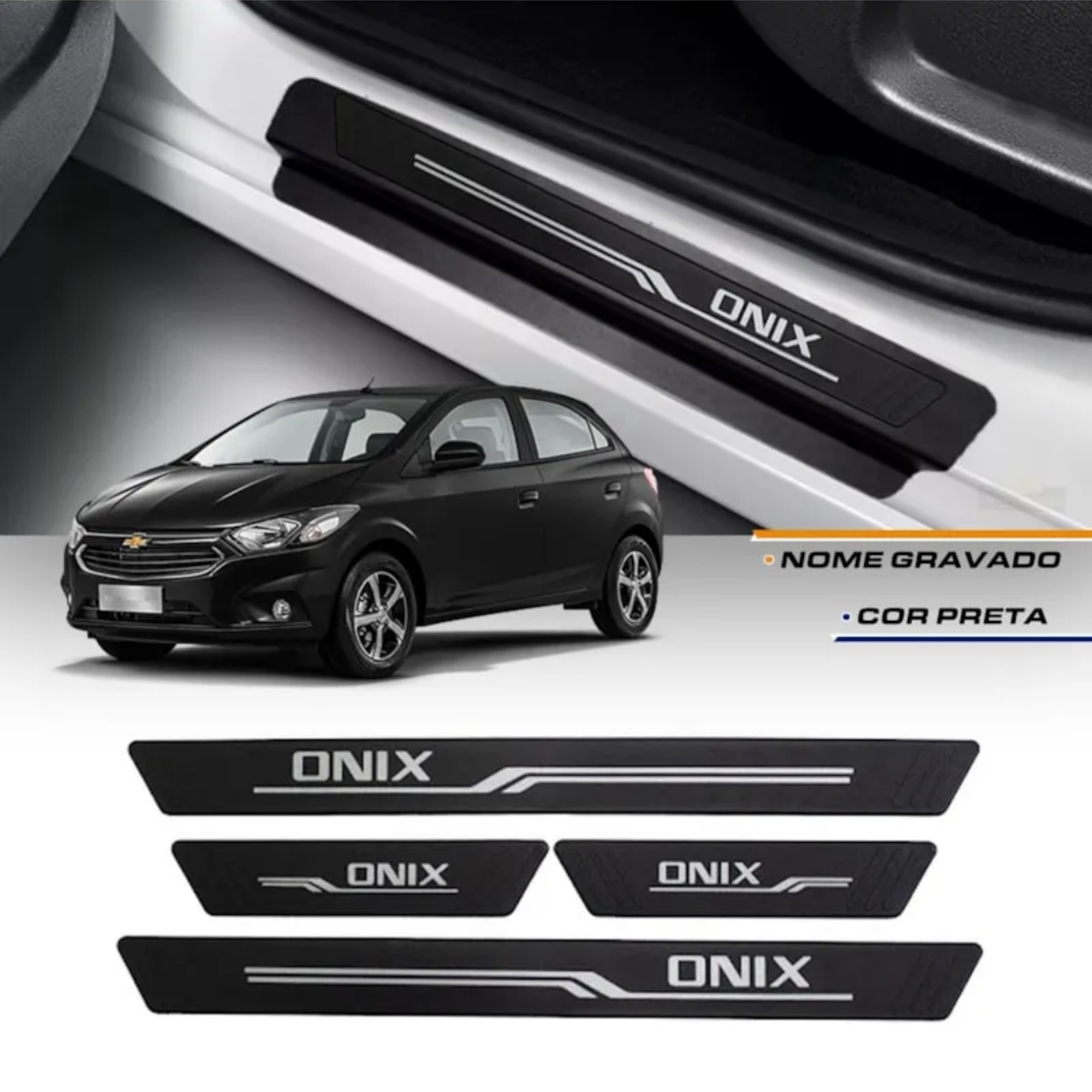 COMP Kit Chevrolet Onix Plus Sedan: Kit Calha de Chuva 4 portas + Soleira Preta