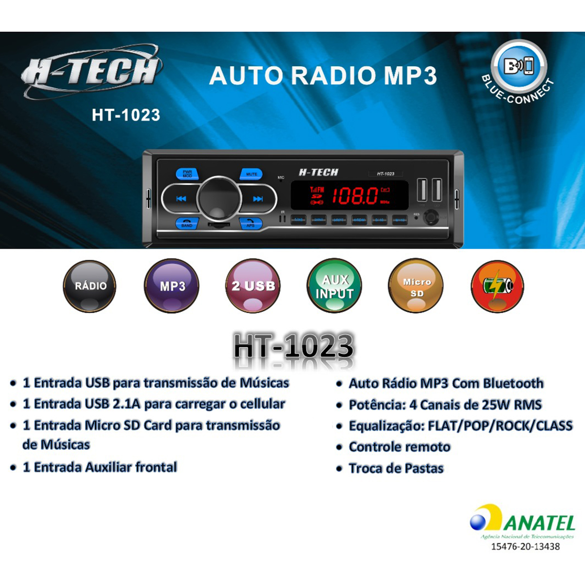 COMP Kit Som Automotivo com Alto-Falantes Triaxiais Leson Diamond 5” + Rádio Bluetooth HT-1023