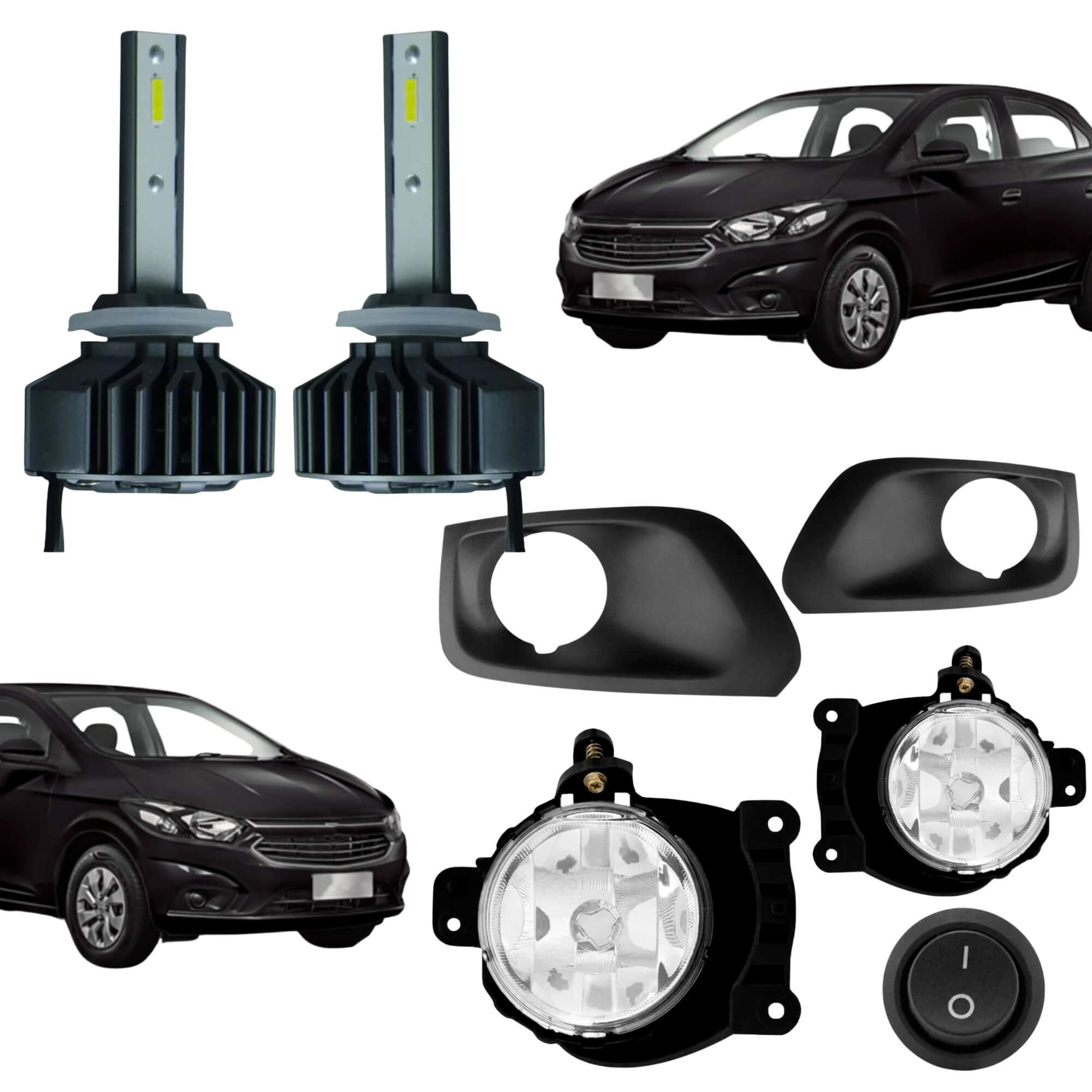 COMP Kit Farol de Milha Onix LT e Prisma 2017 a 2019 com Botão Alternativo + Lâmpadas LED H27